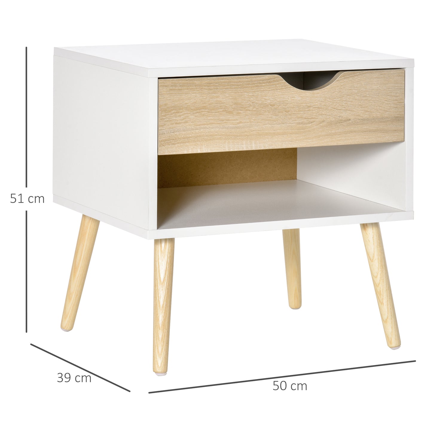 HOMCOM Bedside Table with Drawer and Shelf, Nightstand, Storage Chest for Bedroom