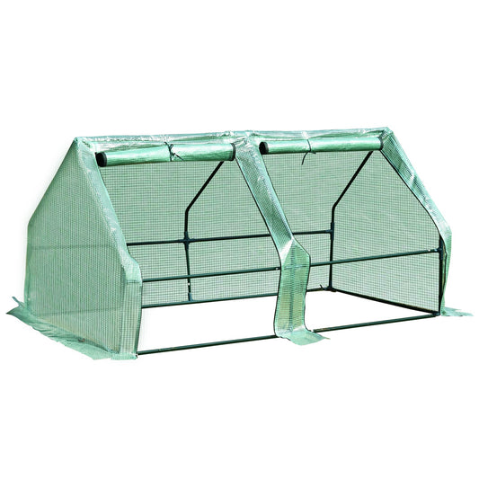 Outsunny 180x90x90cm Mini PE Grid Cover Steel Frame Greenhouse Green