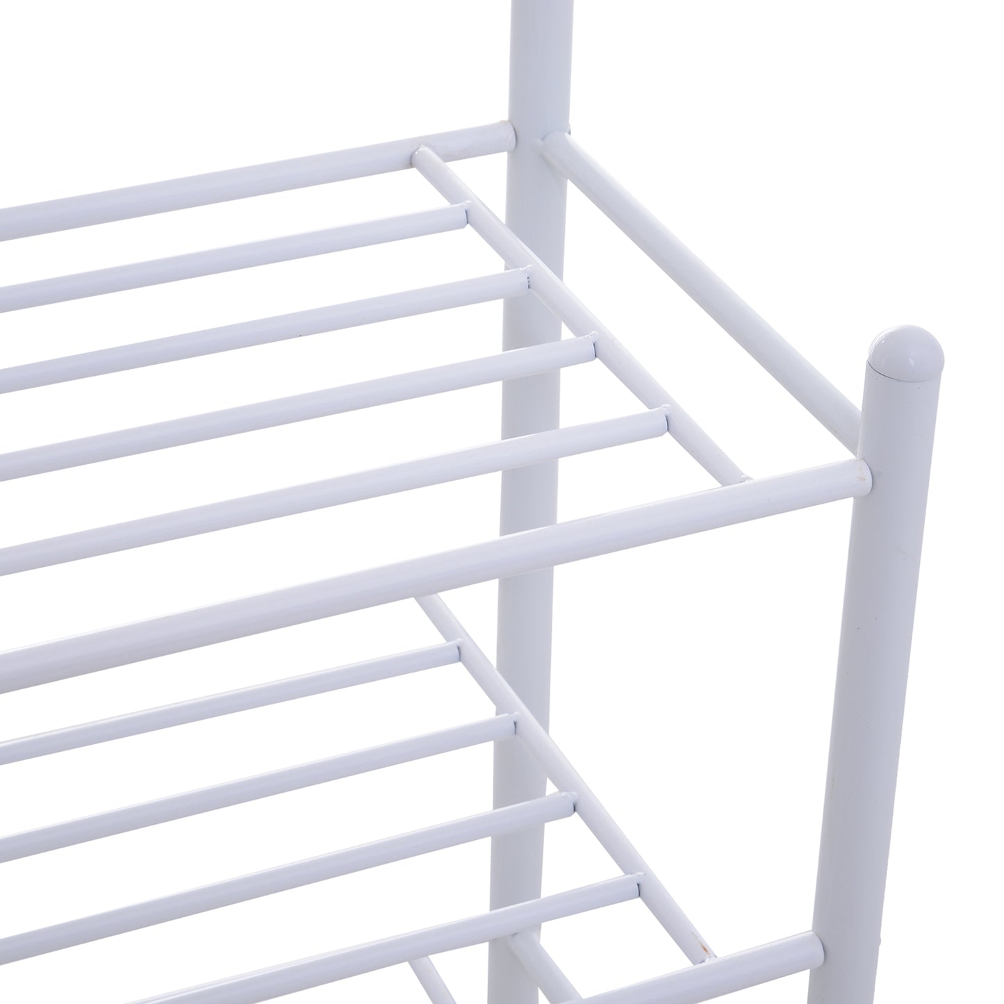 HOMCOM 18 Hook Metal Frame Hallway Coat Hanger w/ 3-Tier Shoe Storage White