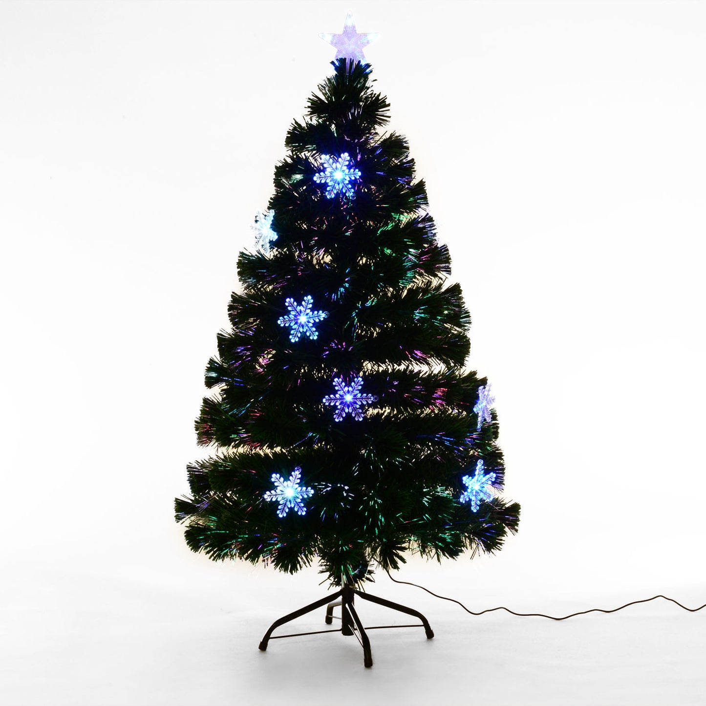 HOMCOM 4ft 120cm Green Artificial Christmas Tree W/ Showflakes Lights