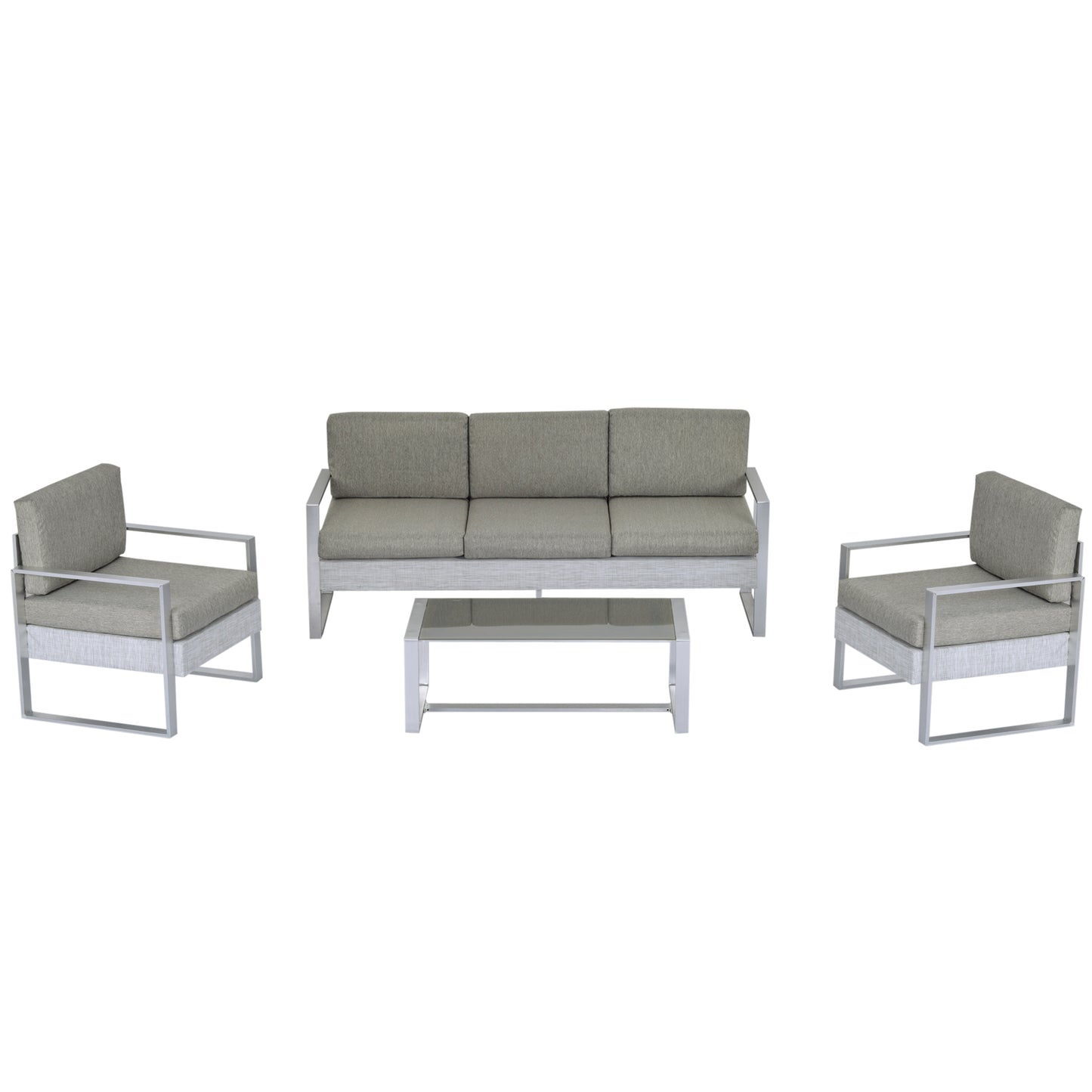 Outsunny 4 PCs Patio Conversation Furniture Set with Tempered Glass Coffee Table Aluminum