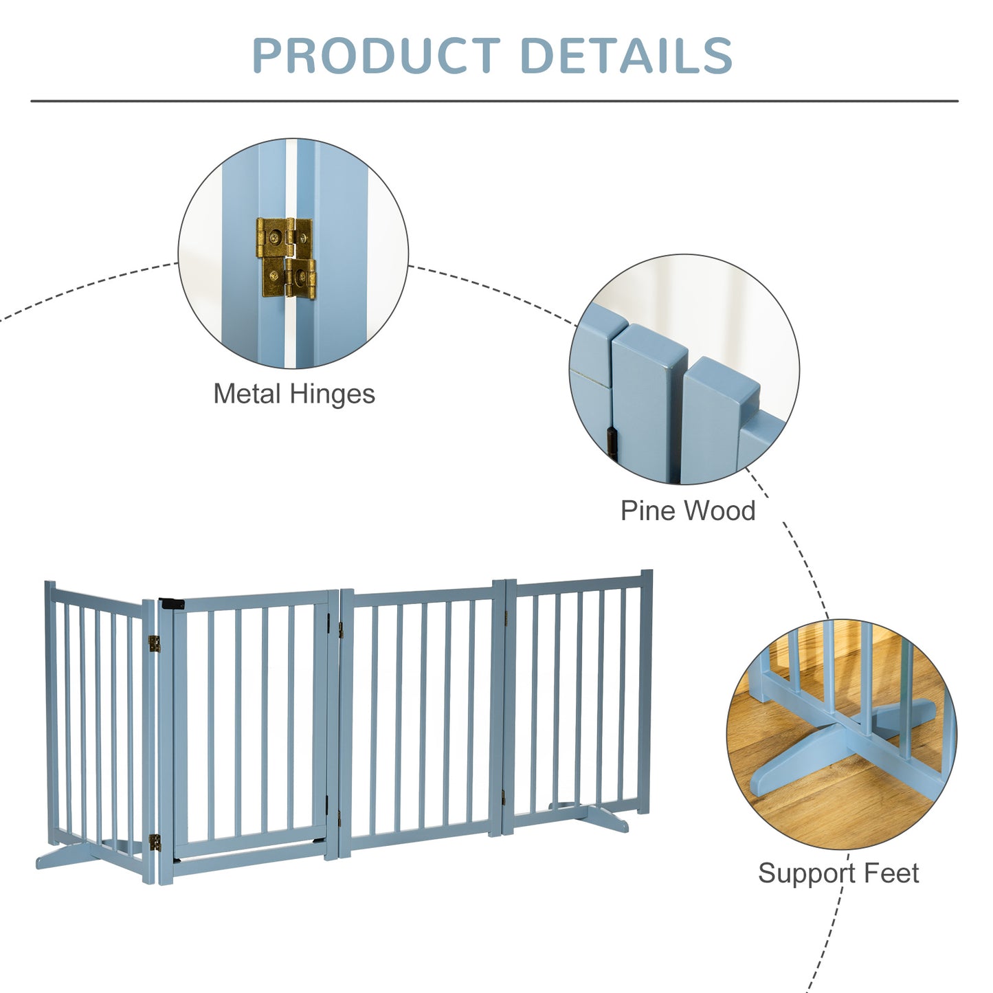 PawHut Wooden Foldable Dog Safety Barrier w/ 4 Panels for Small and Medium Dogs Blue