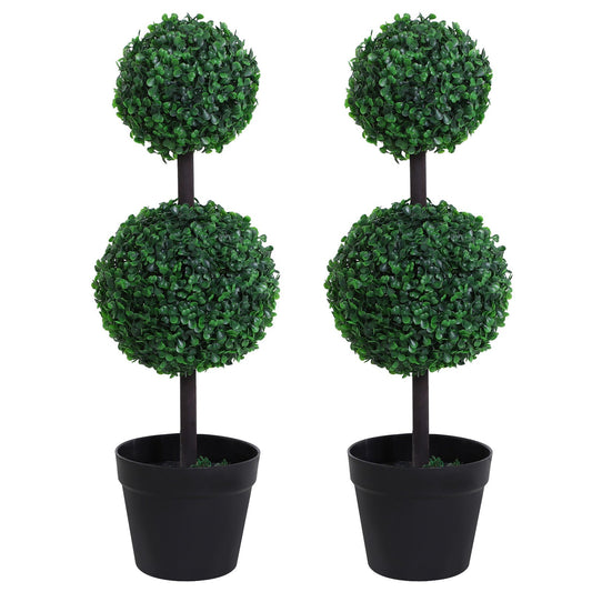 Outsunny PE Set of 2 Artificial Boxwood Ball Topiary Plant Tree's Green