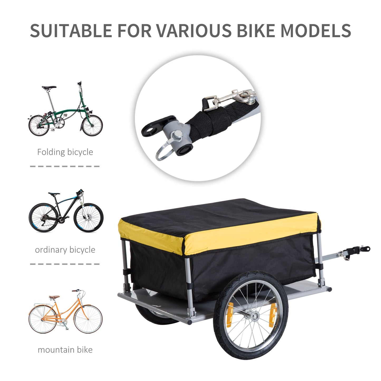 HOMCOM Steel Frame Bike Cargo Trailer Storage Cart and Luggage Trailer with Hitch Yellow