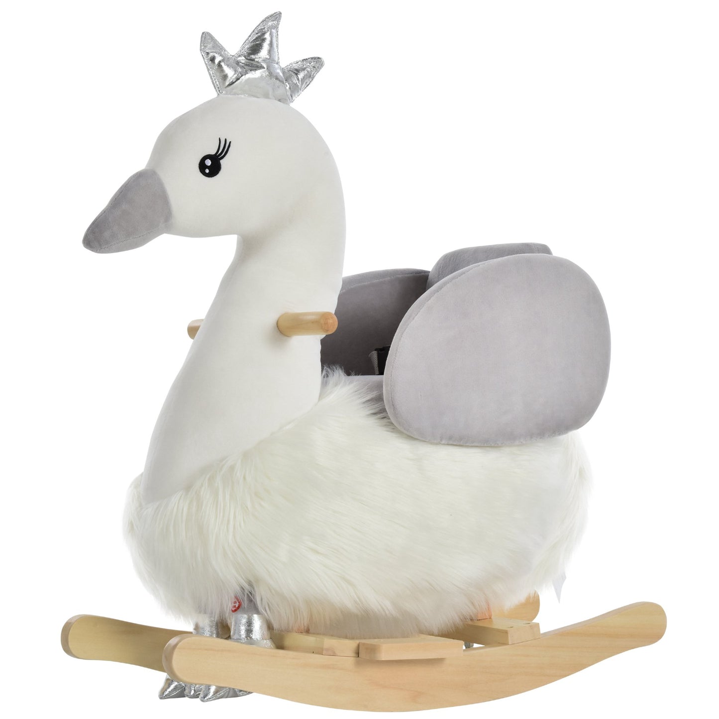 HOMCOM Toddlers Swan Plush Rocking Ride On w/ Sound White/Grey