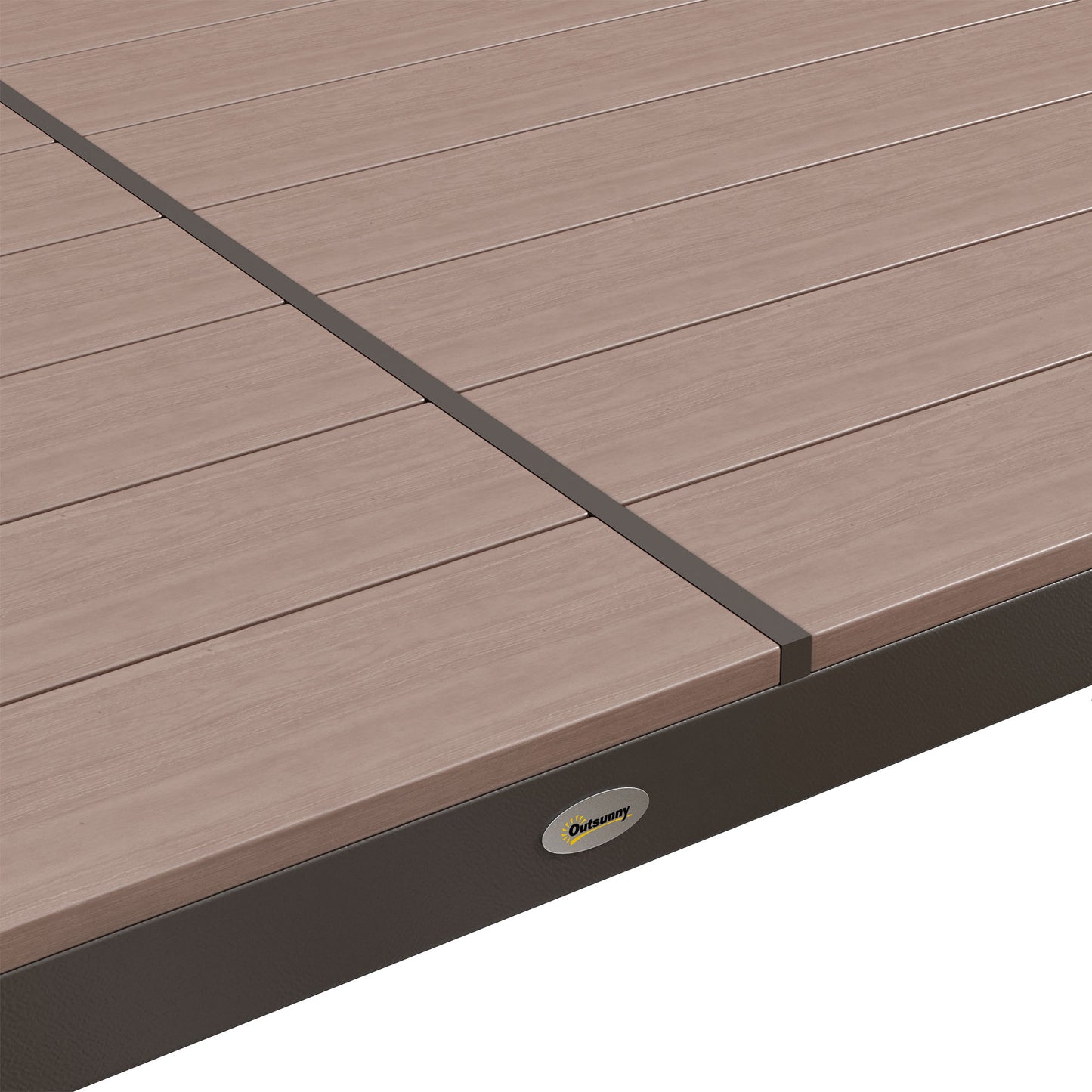 Outsunny 7 Pieces Garden Dining Set with Wood-plastic Composite Dining Table, Outdoor Table and 6 Stackable Armchairs with Breathable Mesh Fabric Seats and Backrest, Khaki