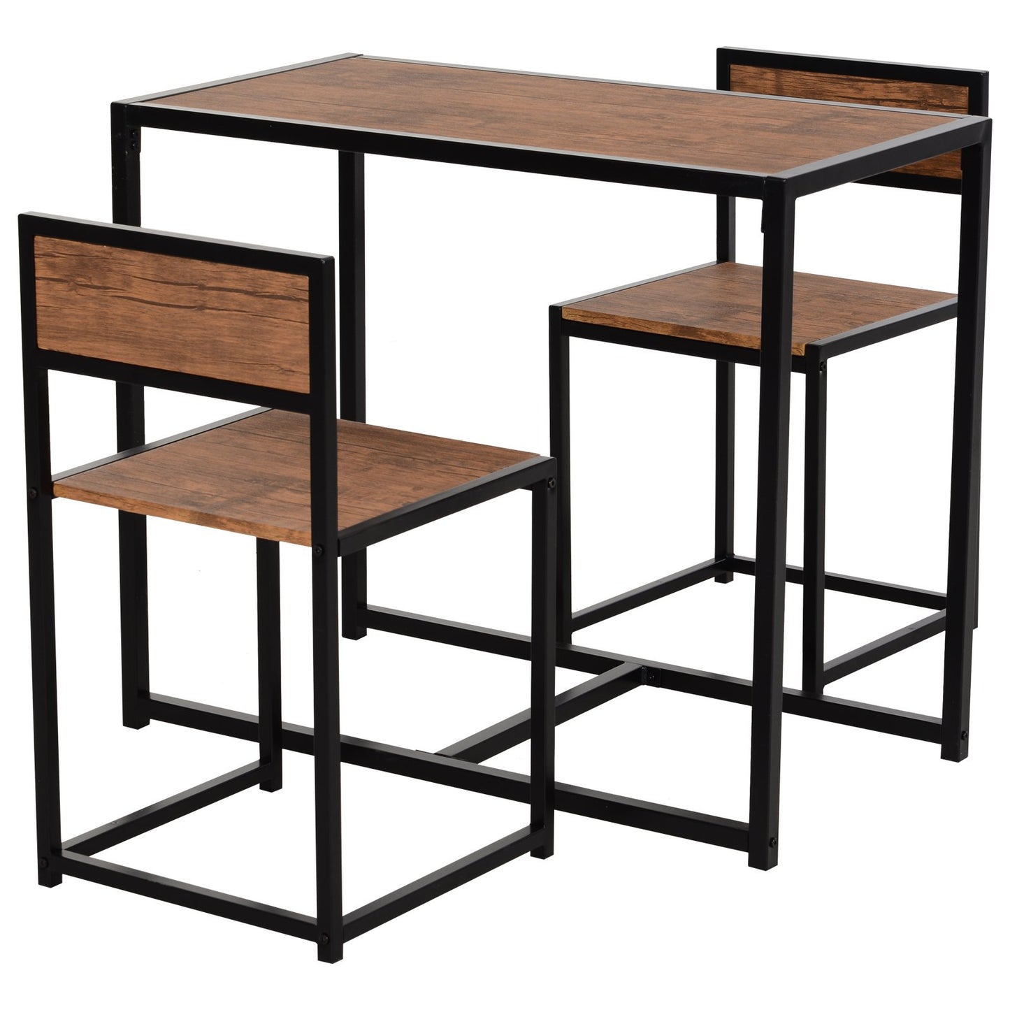HOMCOM MDF Steel Frame 3-Piece Dining Set Dining Table with 2 Bar Stools Wood Tone