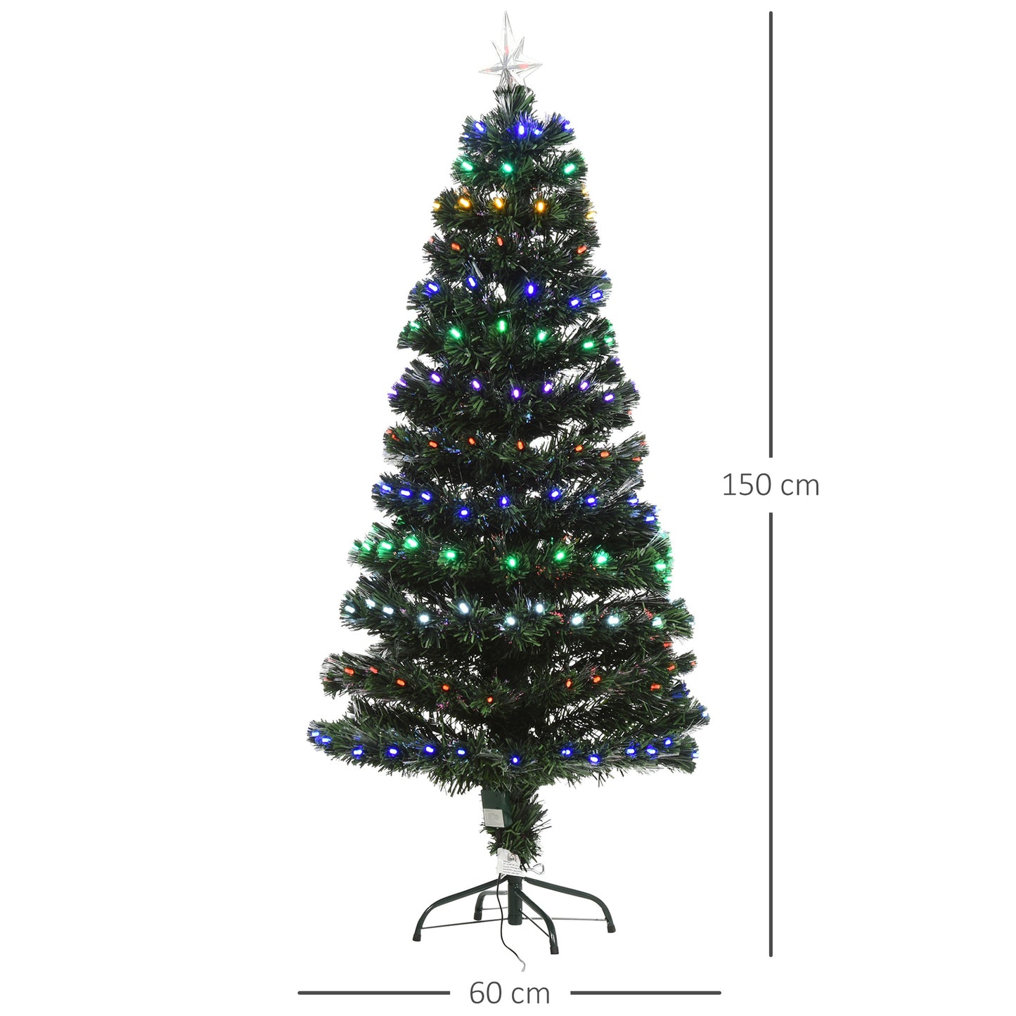 HOMCOM 150CM Pre-Lit Fibre Optic Christmas Tree Metal Base 170 Branch Tip LED Lights