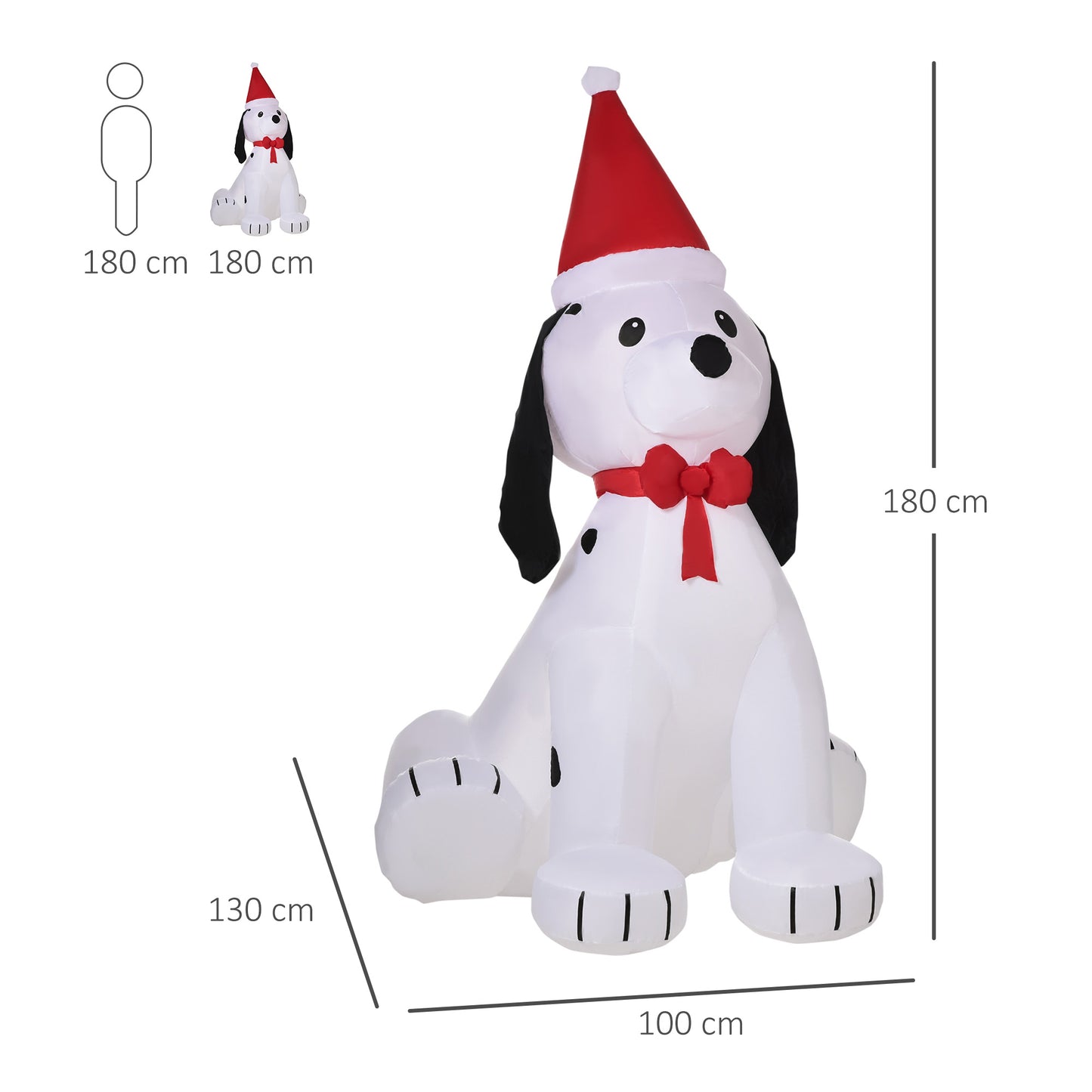 HOMCOM 1.8m Inflatable Christmas Puppy Dog with Santa Hat Lighted Blow Up Decoration