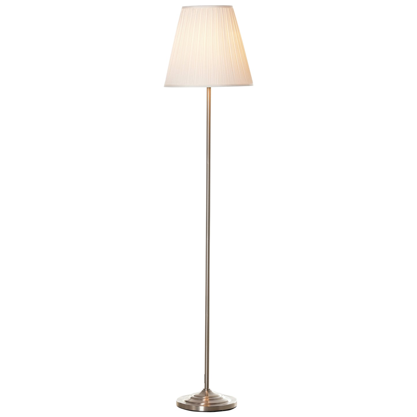 HOMCOM Modern Home Style Floor Lamp with Metal Base Fabric Lampshade White Silver