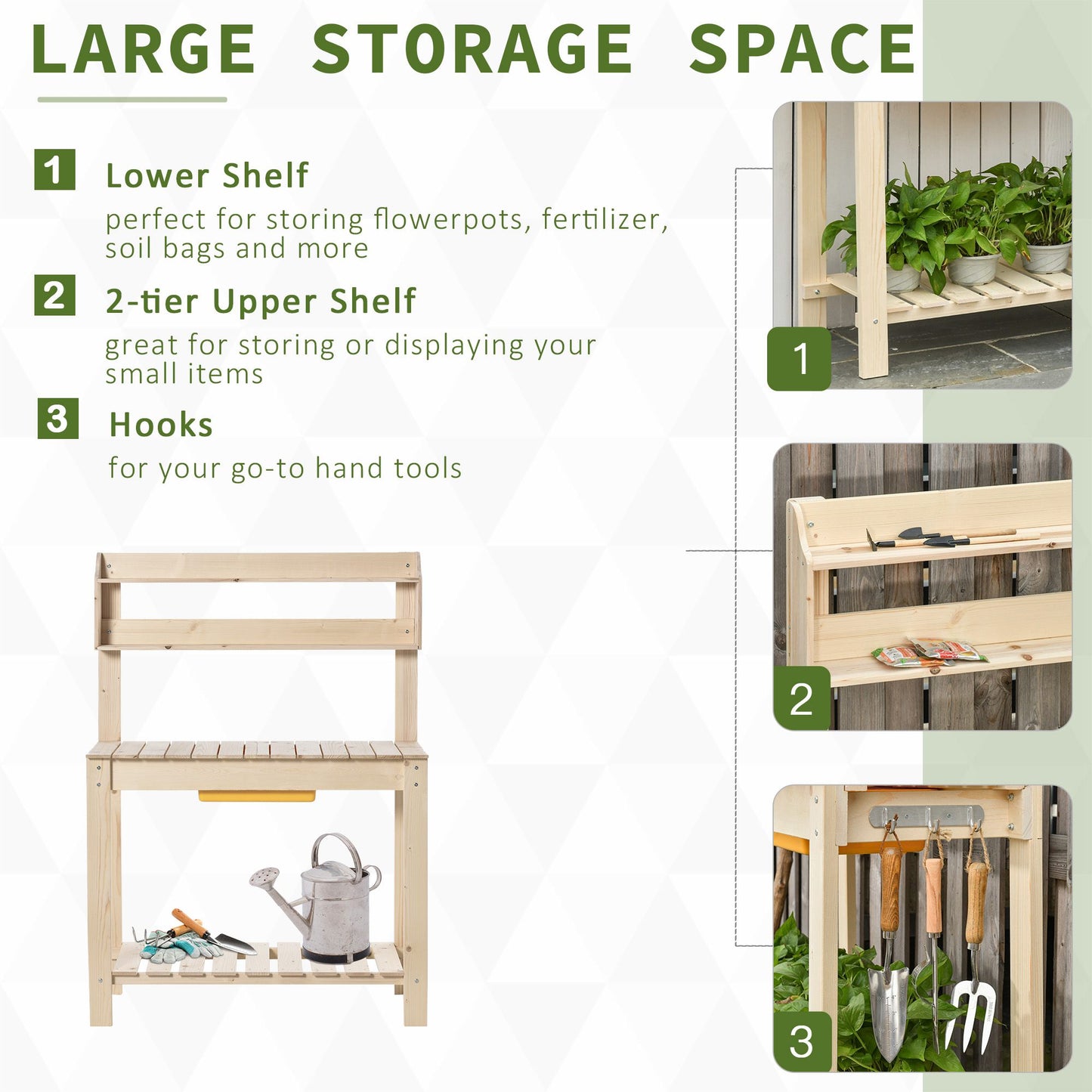 Outsunny Garden Potting Bench Workbench Workstation Table w/ Sliding Tabletop & Dry Sink