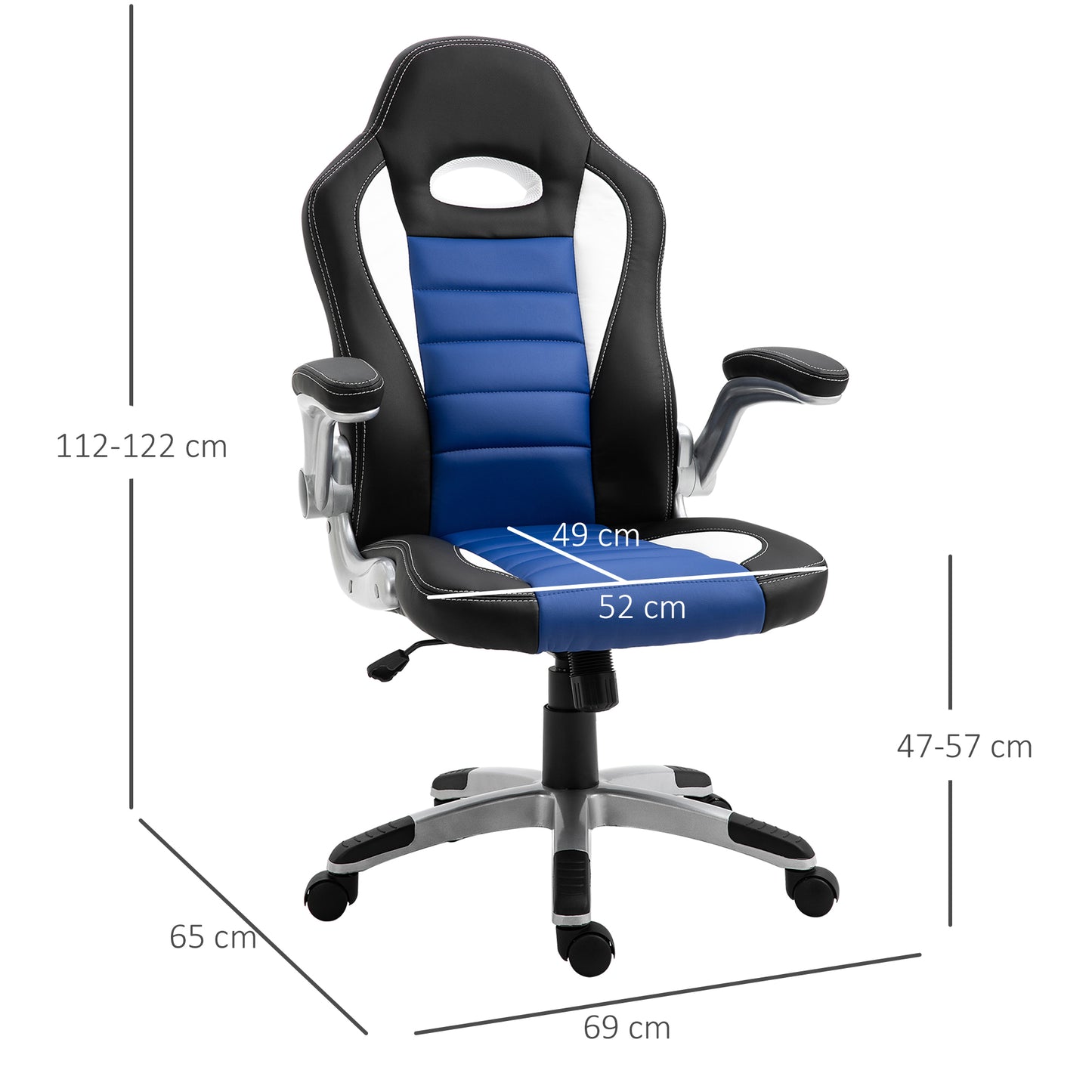 HOMCOM PU Leather Racing Office Chair-Black/Blue/White