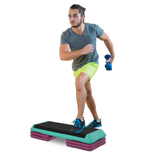 HOMCOM Plastic Adjustable 3-Level Exercise Step Aerobic Stepper Green/Purple