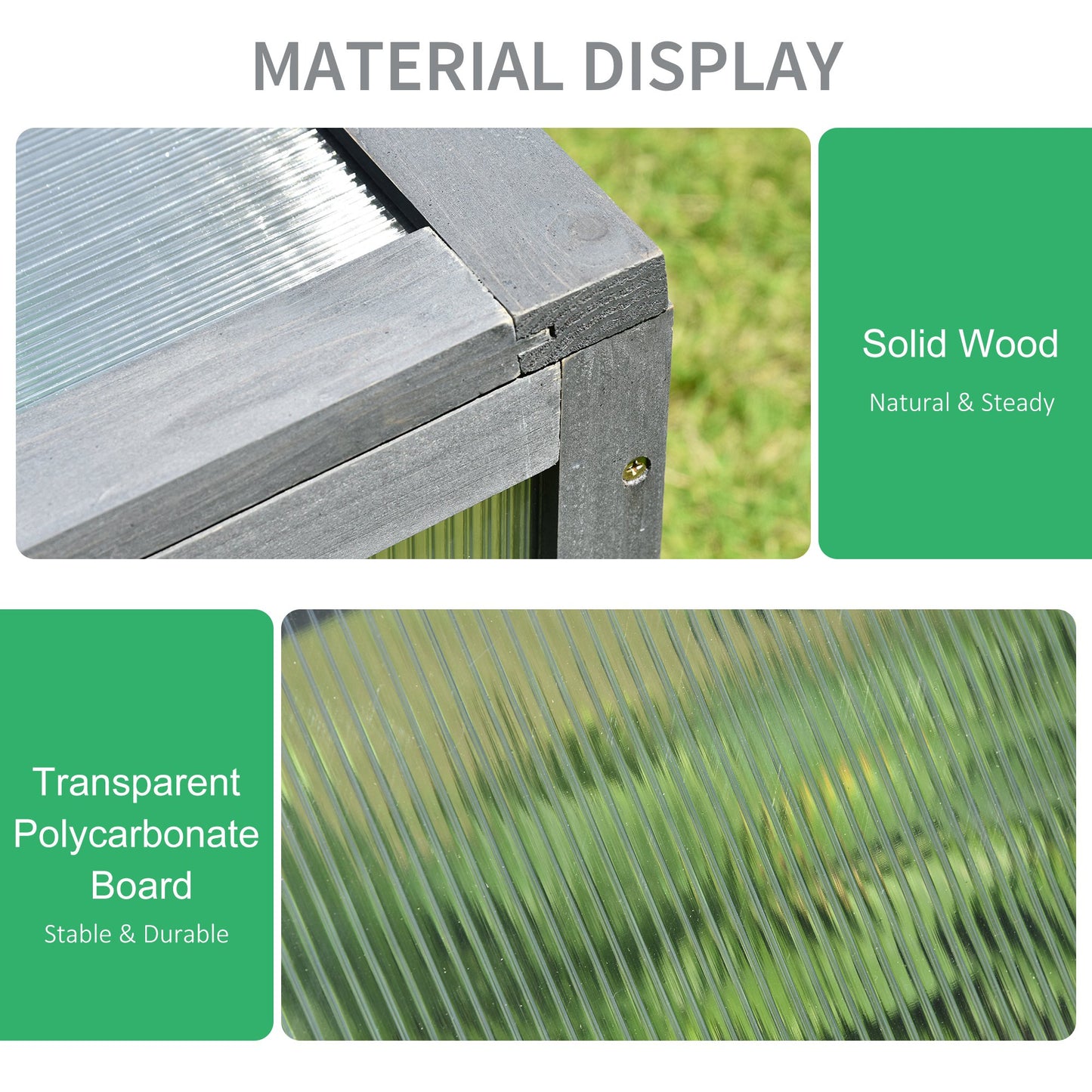 Outsunny Square Wooden Outdoor Greenhouse w/ Openable Cover PC Board 100 x 65 x 40cm Grey