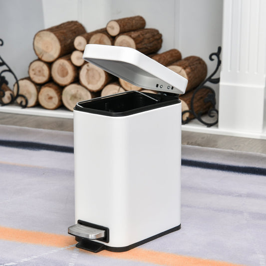 HOMCOM 5L Rectangular Steel Pedal Bin White