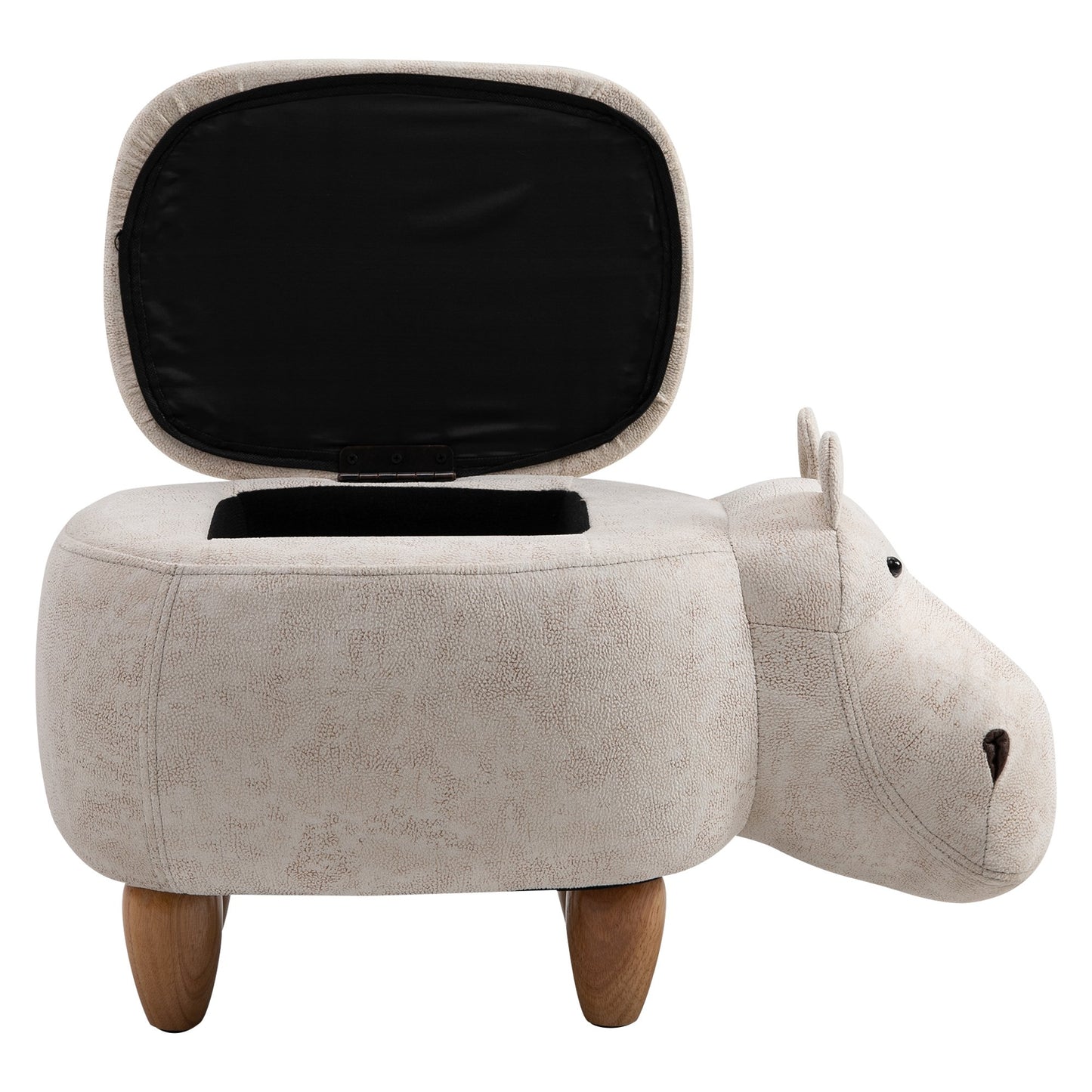 HOMCOM Hippo Storage Footstool Ottoman Polyester Upholstered Stool Cream/White