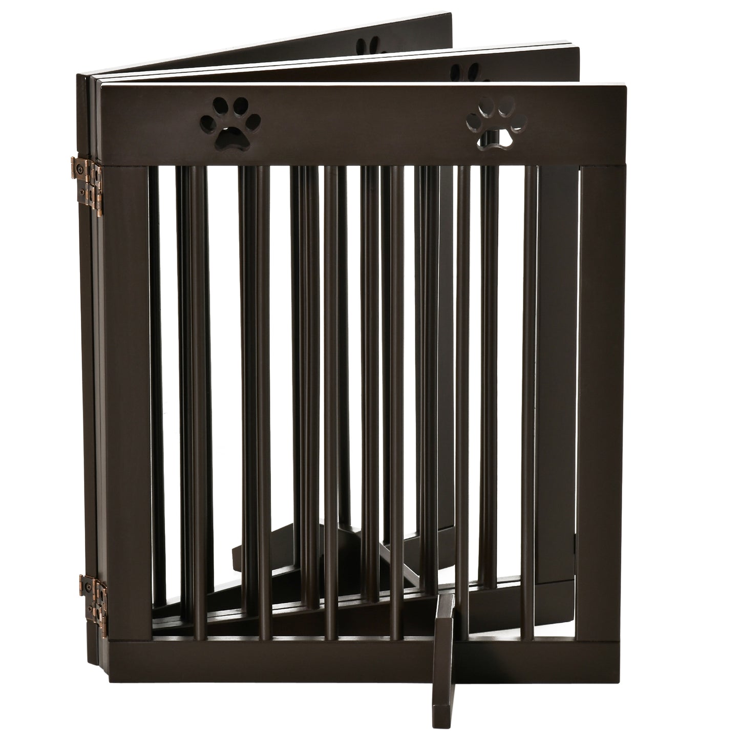 PawHut Freestanding Pet Gate 4 Panel Folding Wooden Dog Barrier  w/ Support Feet