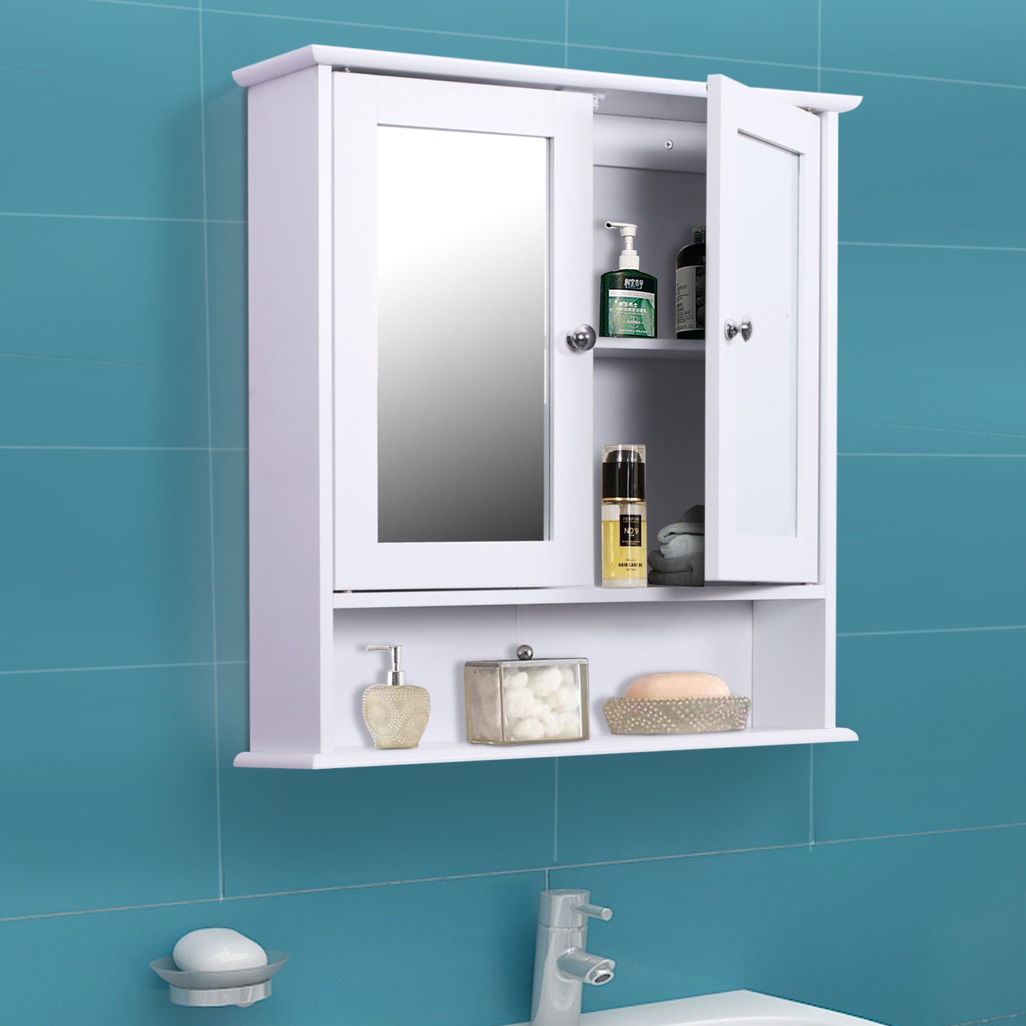 Kleankin Wall-mounted Bathroom Cabinet Mirror Door, 56L x 13W x 58Hcm-White