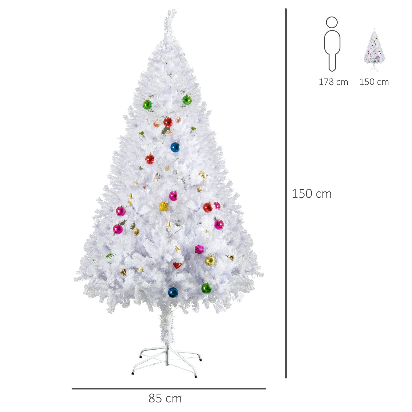 HOMCOM 4.9ft Artificial PVC Christmas Tree w/ Ornaments White