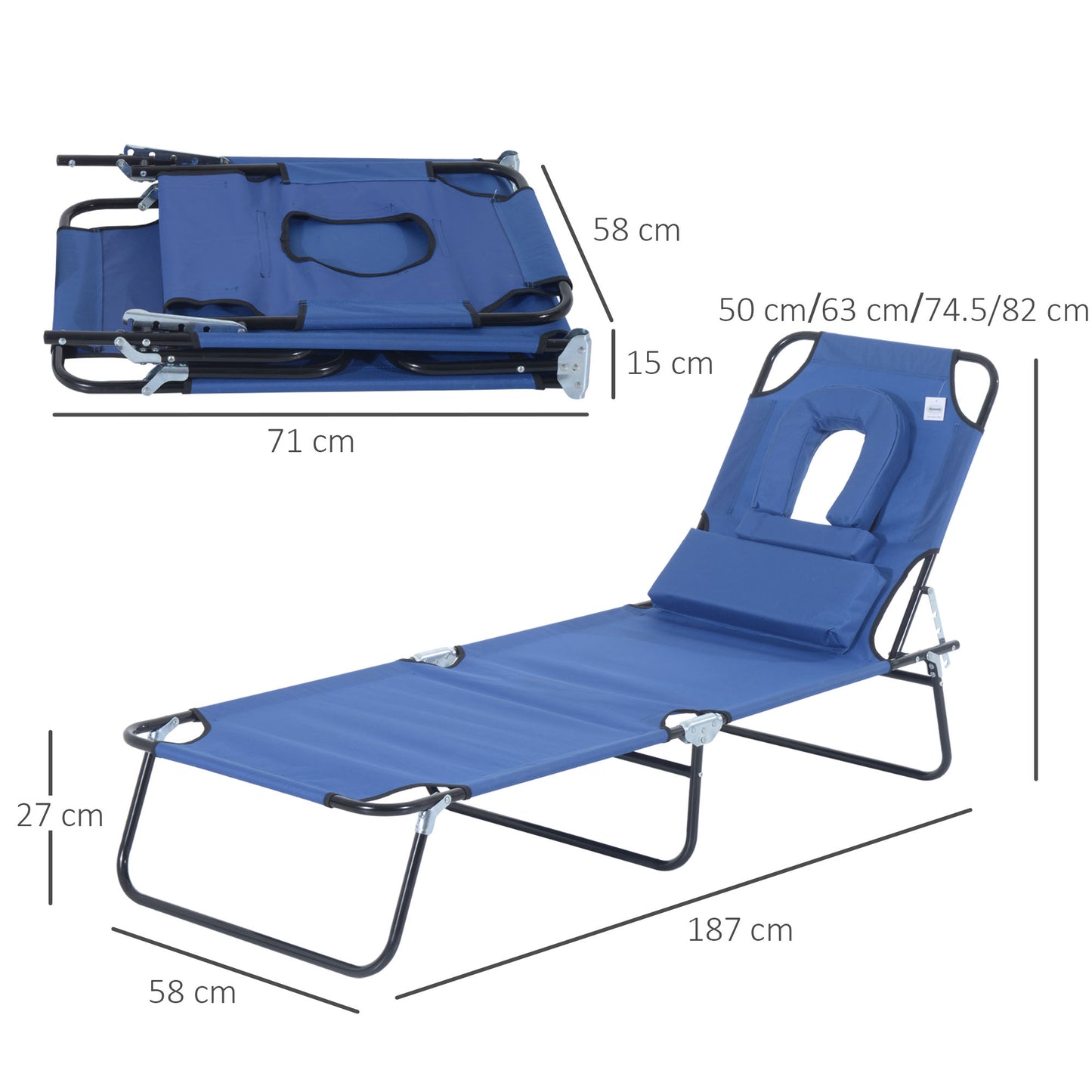Outsunny Adjustable Sun Lounger W/Pillow-Blue