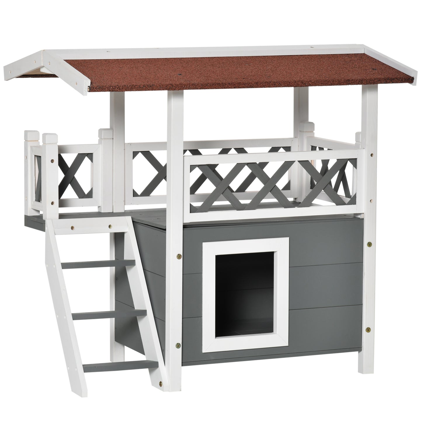 PawHut Fir Wood Outdoor Pet Shelter Grey/White