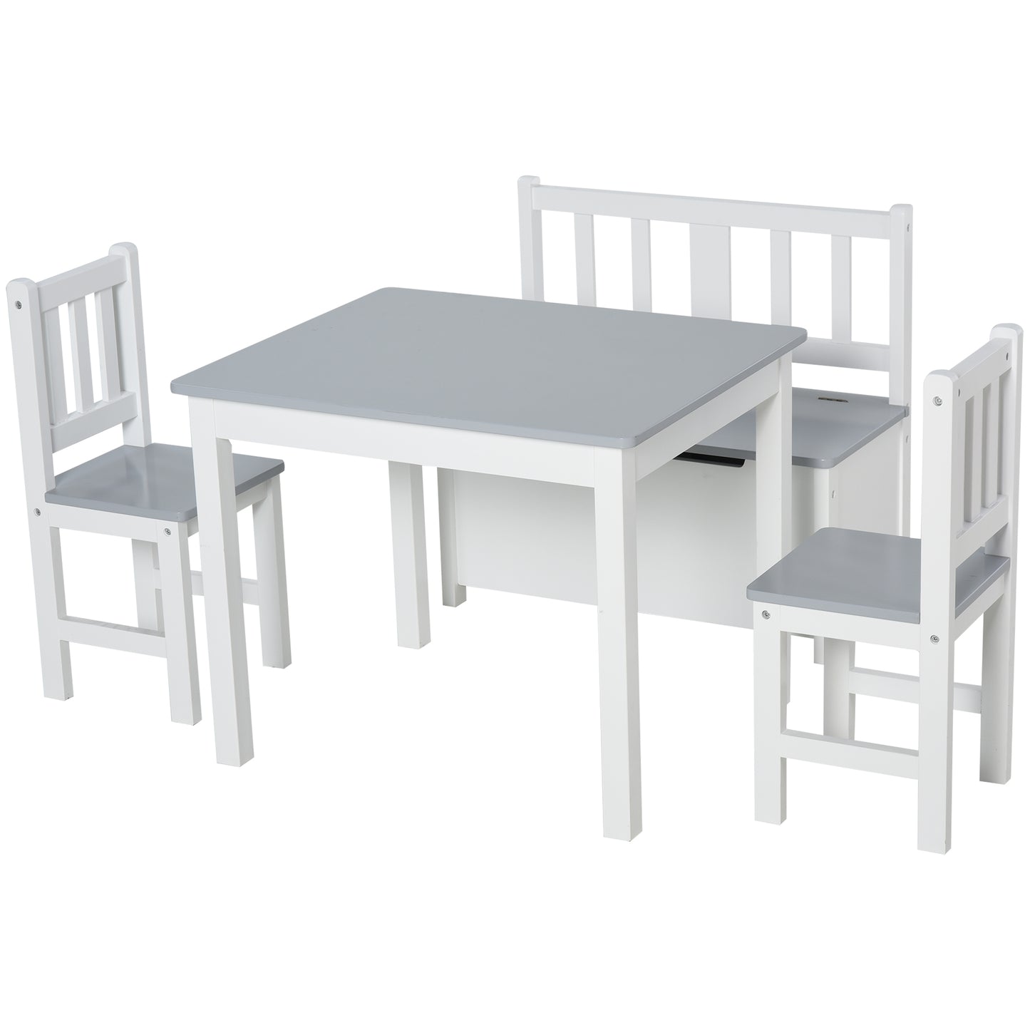 HOMCOM 4-Piece Kids Table and Chair Wood Bench with Storage Feature, Gift for Toddlers