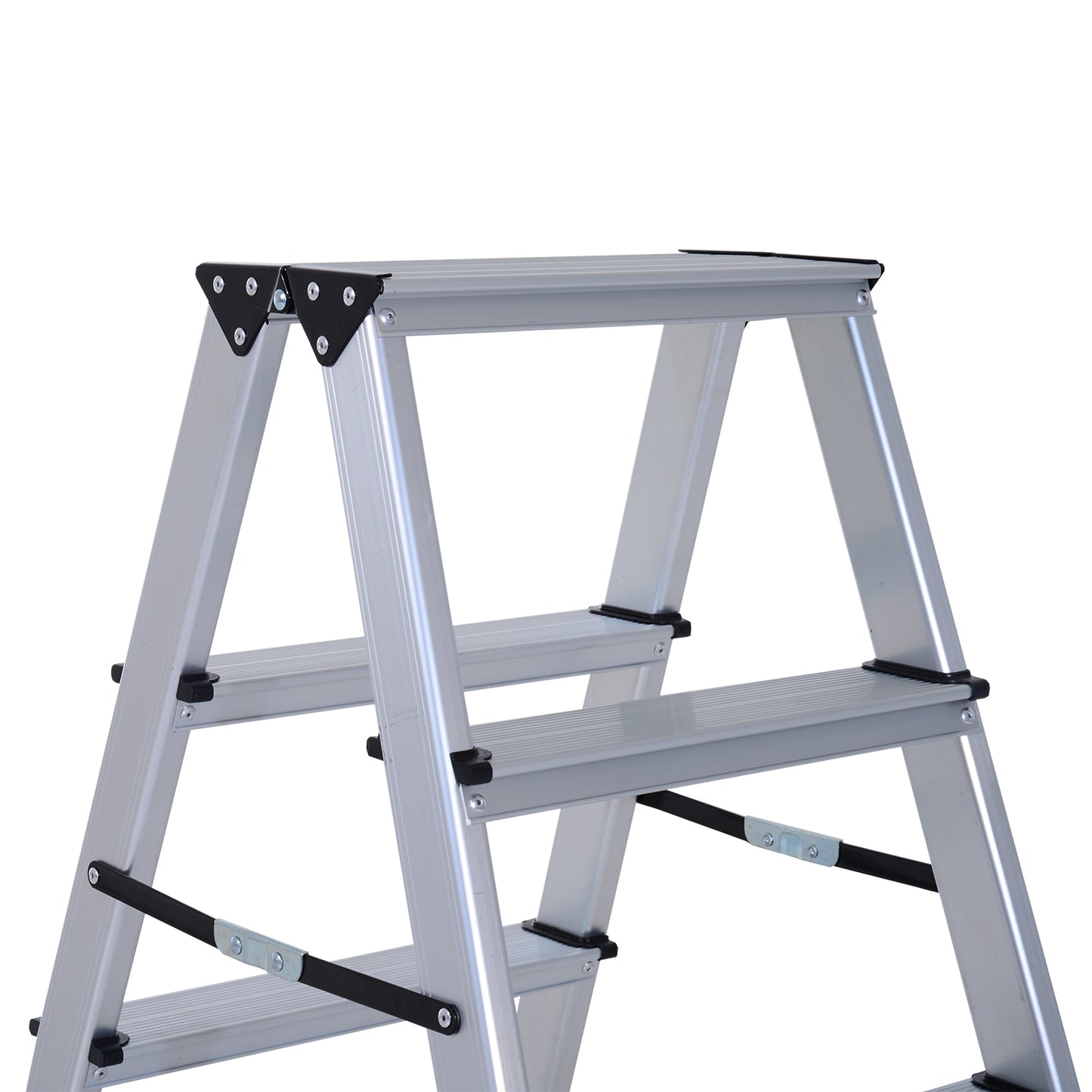 HOMCOM Aluminium Alloy Double-Sided Folding 4-Step Ladder Silver