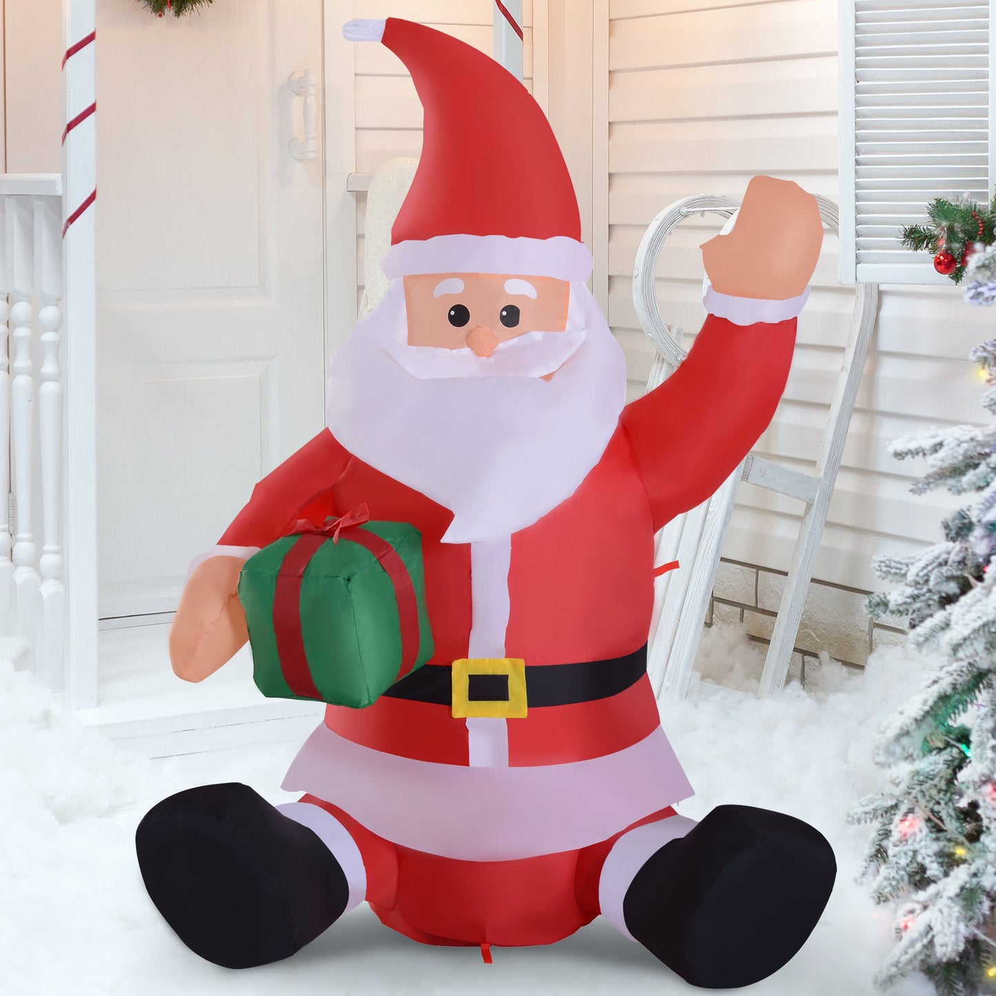 HOMCOM Christmas Inflatable Santa Claus Outdoor Home Seasonal Decoration w/ LED Light