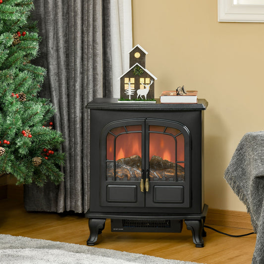 HOMCOM Freestanding Electric Fireplace Stove Heater with LED Fire Flame Effect Black