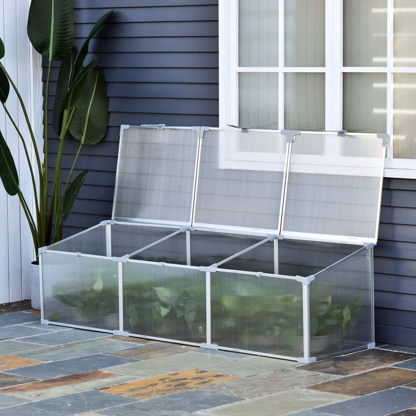 Outsunny Aluminum Greenhouse Plants Raised Bed Vented Cold Frame Protector 180L x 51W x 51H cm, Transparent