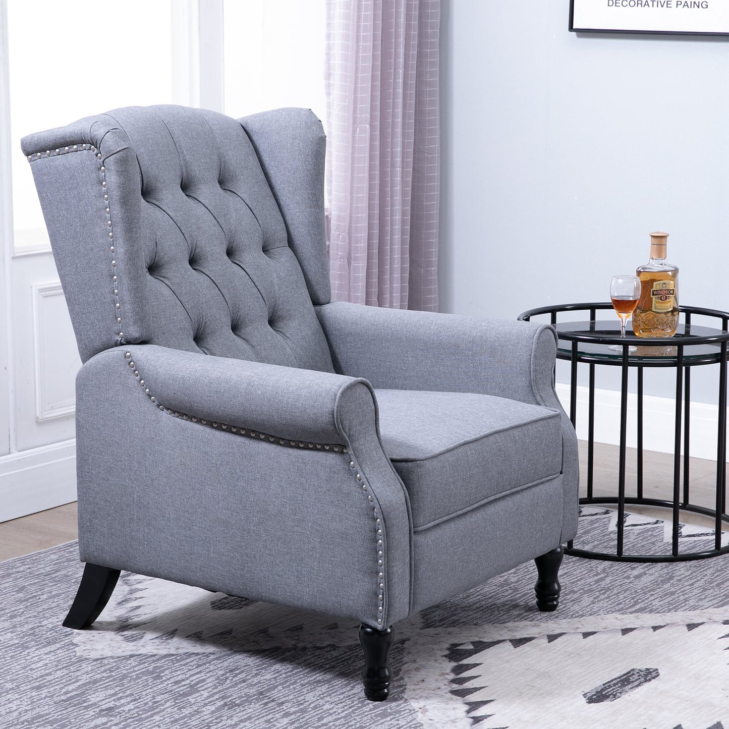 HOMCOM Reclining Wingback Armchair, with Footrest - Grey