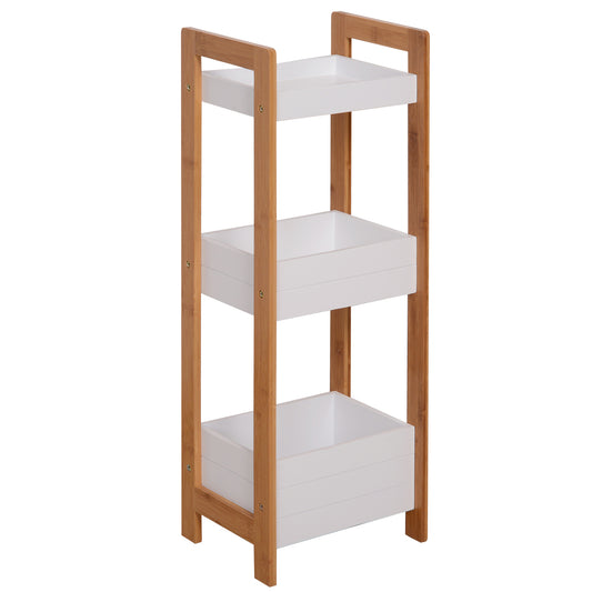 HOMCOM 3-Tier Bathroom Rack Storage Shelf Bamboo Organiser Shower Tower for Narrow Place