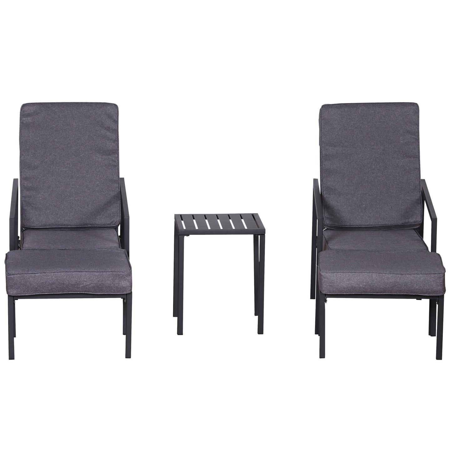 Outsunny 5-Piece Outdoor Garden Metal Patio Lounge Set w/ Cushions Black/Grey