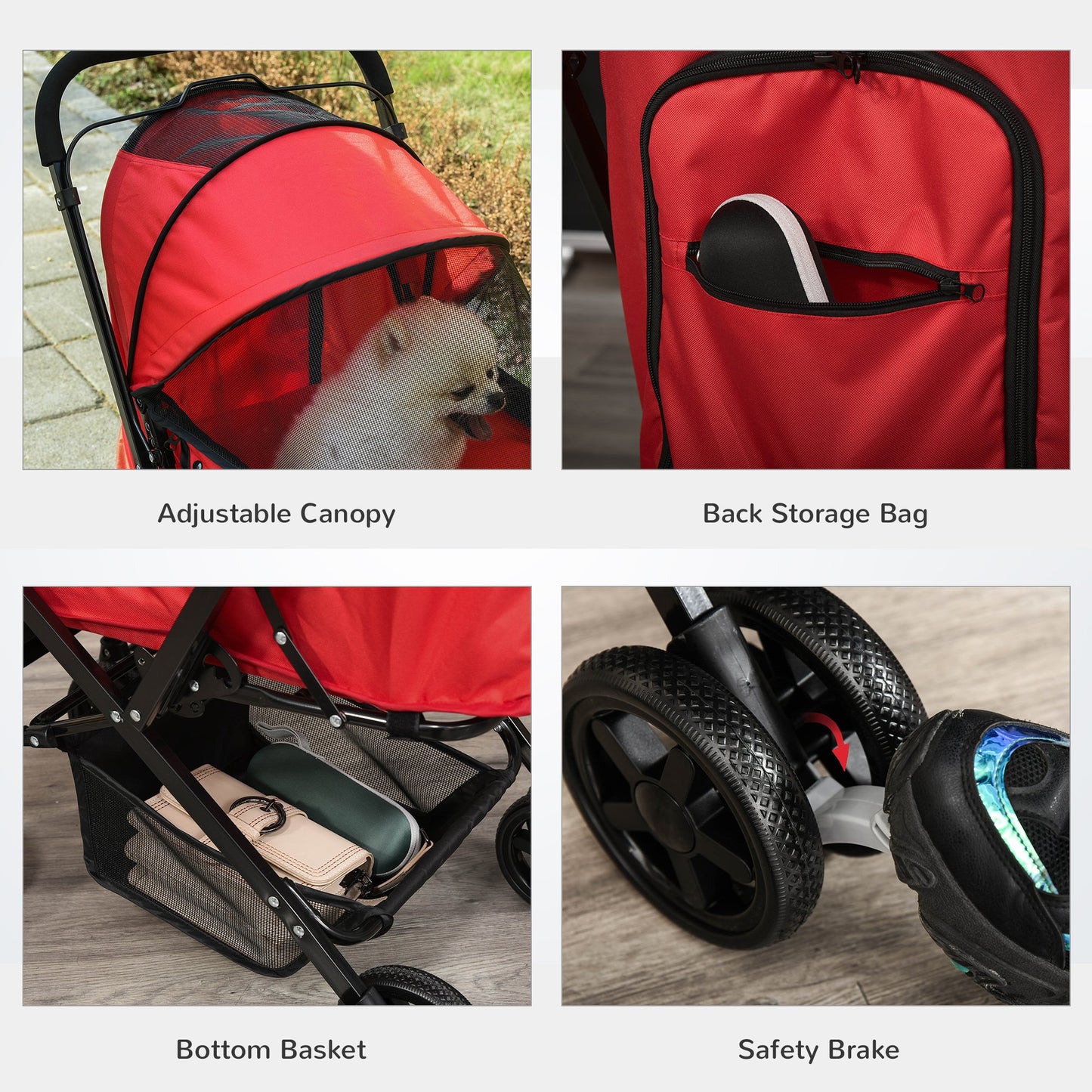 PawHut Pet Stroller Foldable Travel Dog Cat Carriage w/ Reversible Handle Brake Basket
