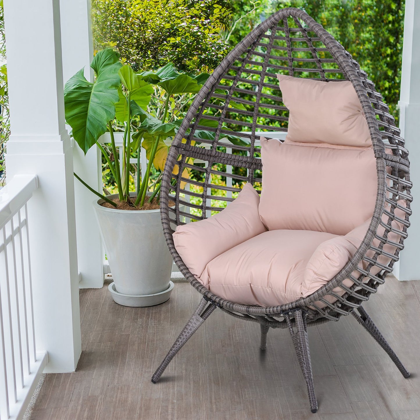 Outsunny PE Rattan Outdoor Egg Chair w/ Cushion Grey