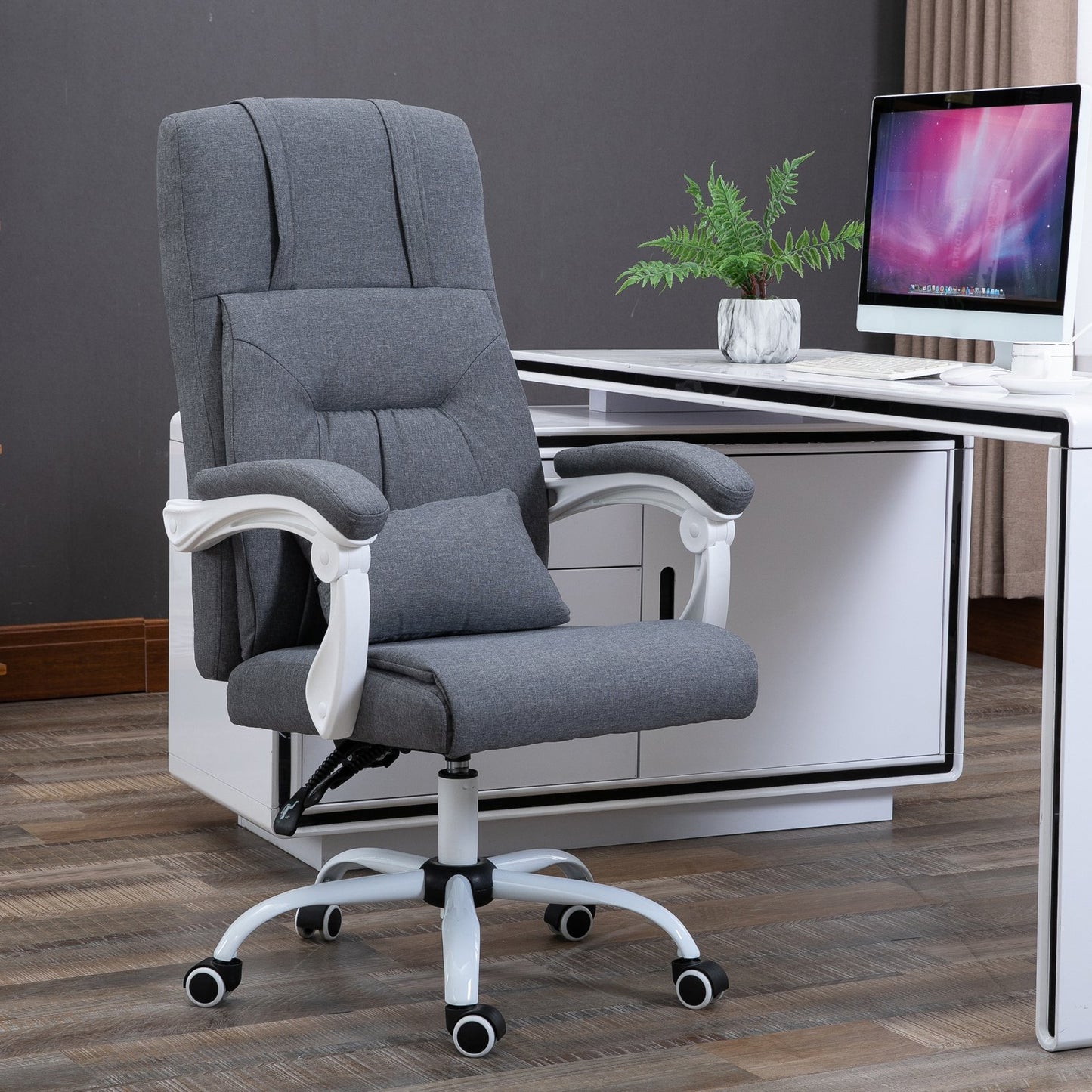Vinsetto Office Chair Ergonomic Reclining Executive Home Office Chair w/ Pillow Grey