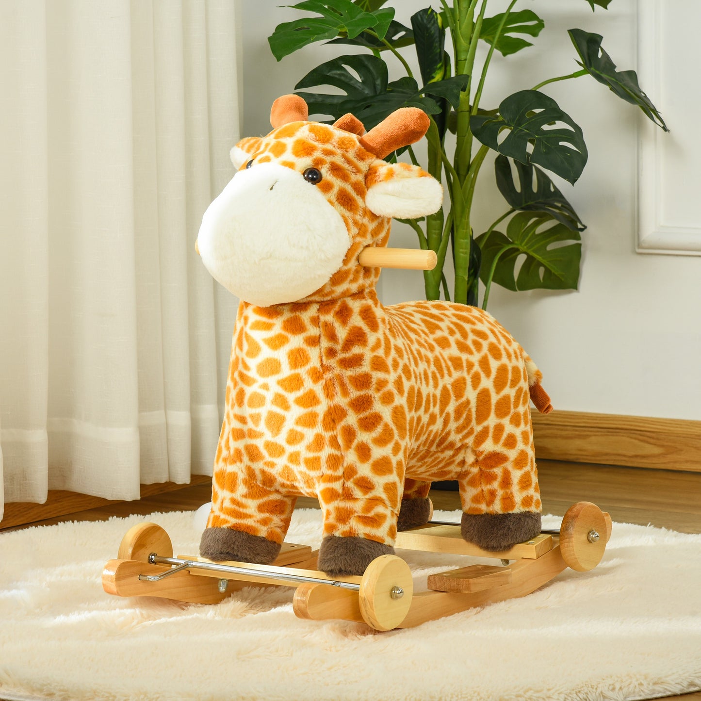 HOMCOM 2-IN-1 Kids Plush Ride-On Rocking Gliding Horse Giraffe-shaped for Child Yellow