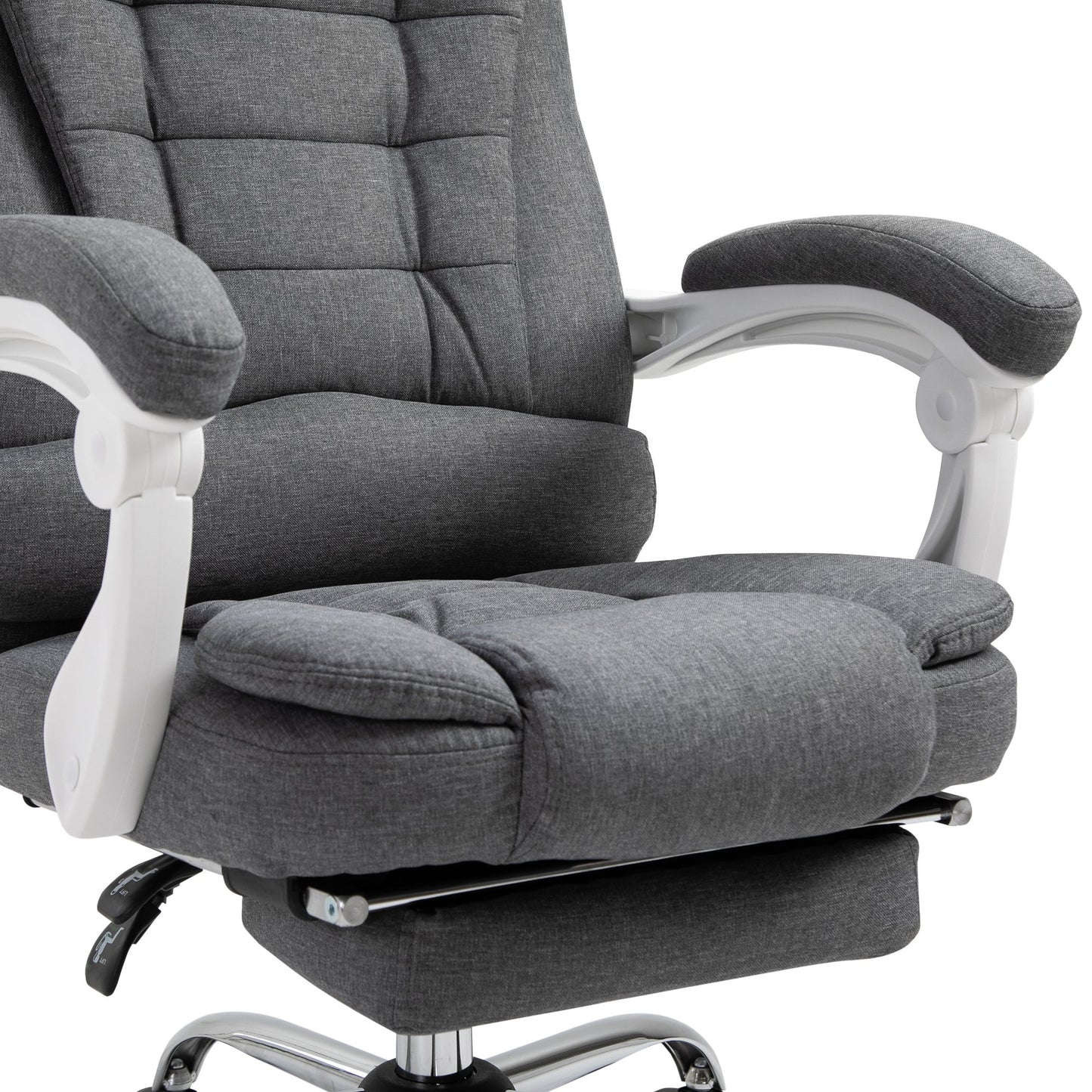 Vinsetto Linen Ergonomic Office Chair w/ Retractable Footrest Gray White