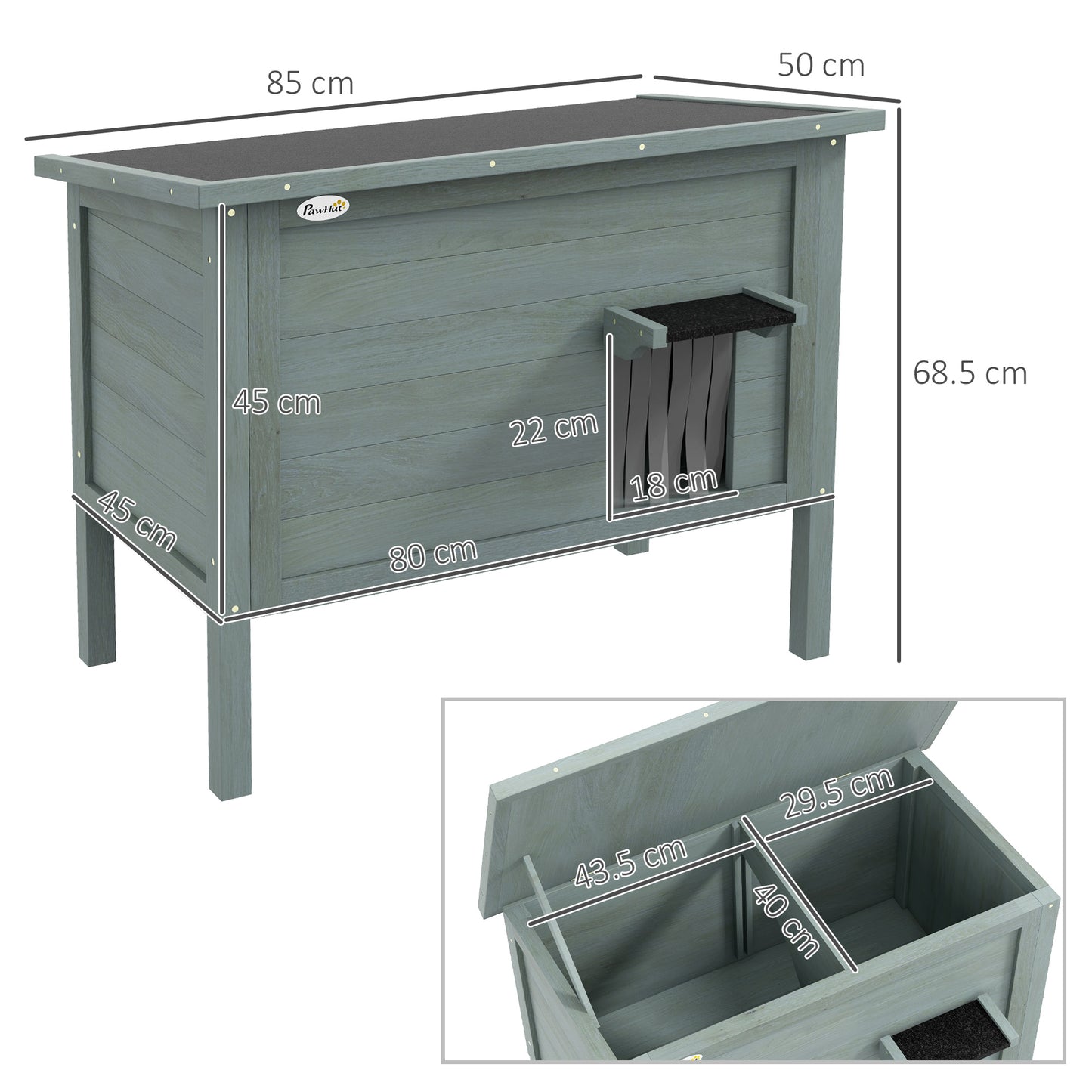 PawHut Feral Cat House Wooden Insulated with Removable Floor, Waterproof Openable Roof Charcoal Grey