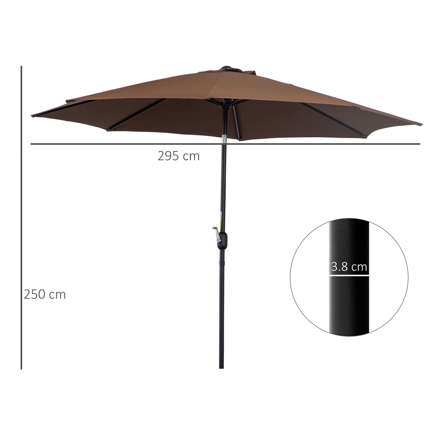 Outsunny Patio Umbrella Garden Parasol Outdoor Steel,3x2.45m Coffee