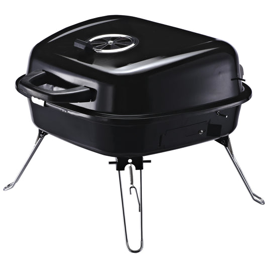 Outsunny Portable Charcoal BBQ Steel Iron Grill w/ Grid Black