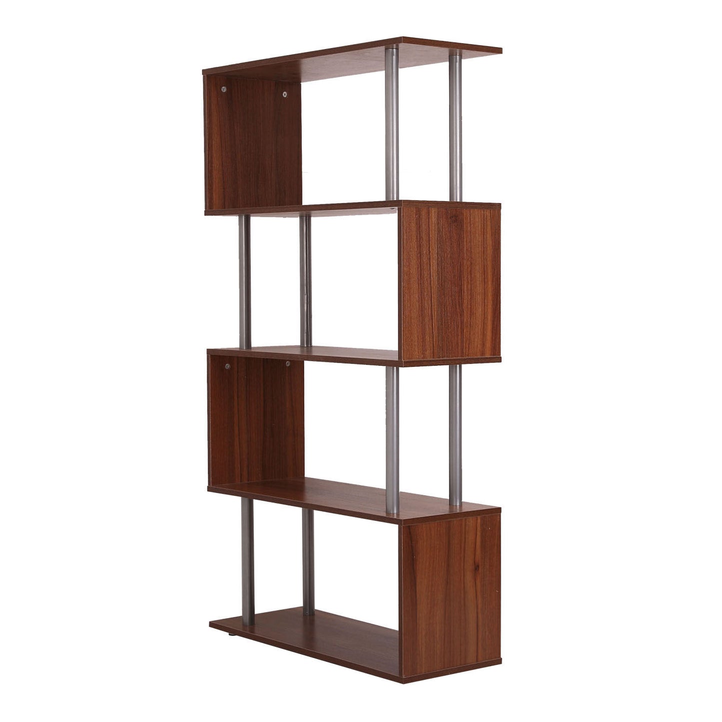 HOMCOM Particle Board S-Shaped Asymmetrical Bookshelf Unit Walnut