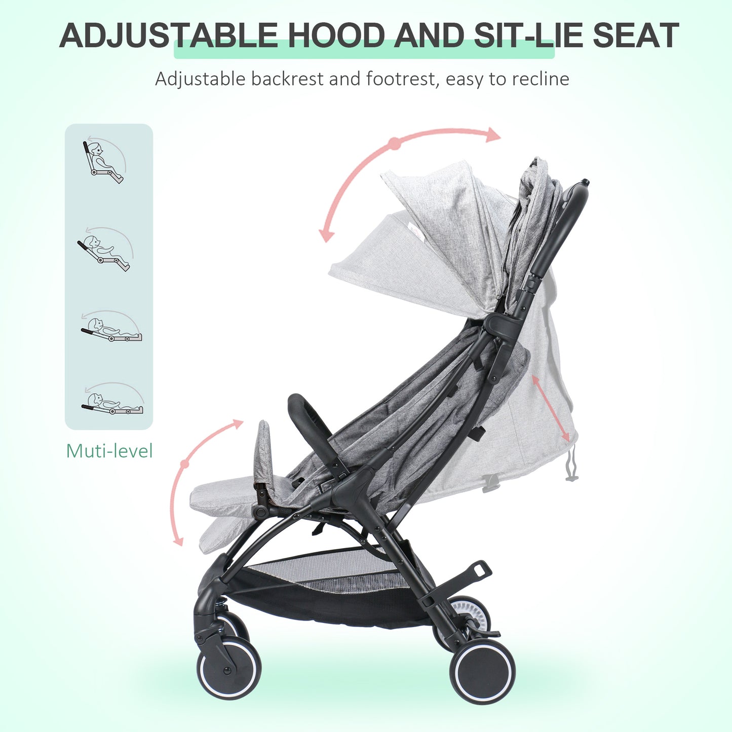 HOMCOM Baby Stroller Five-Point Harness Foldable Pushchair for 0-36 Months Grey