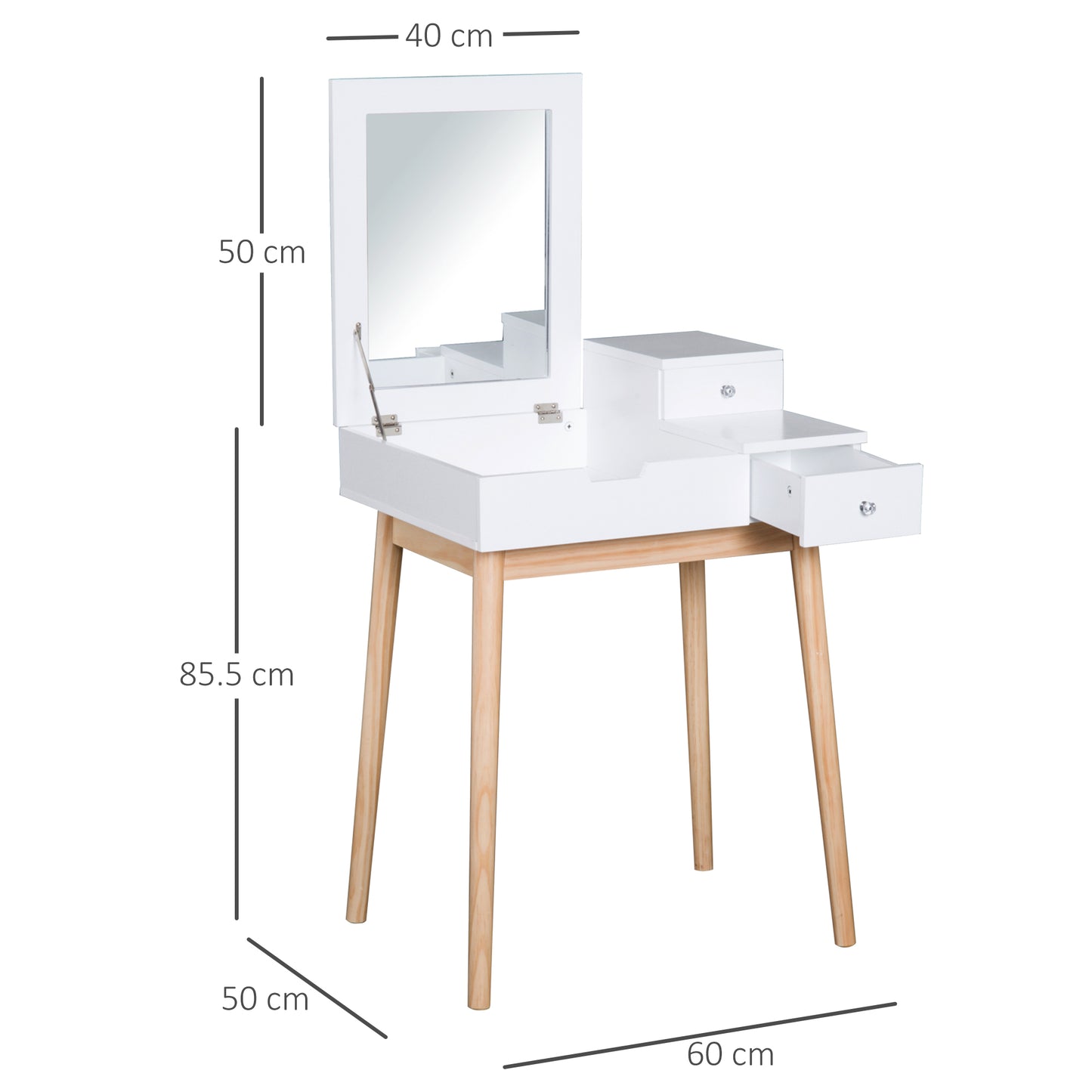 HOMCOM 2 in 1 Dressing Table with Flip-up Mirror, MDF, Pine-White