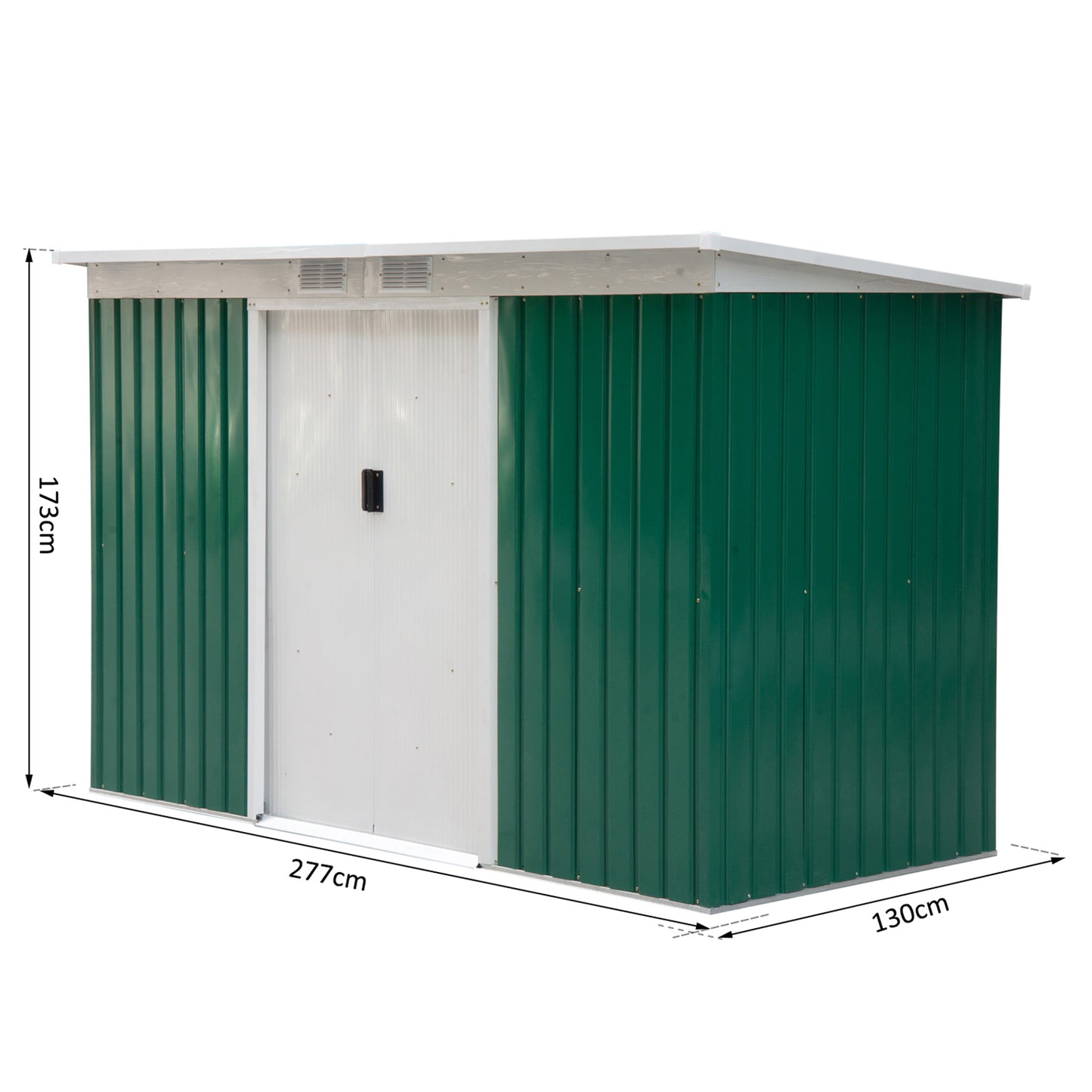 Outsunny 4.2 x 9ft Corrugated Steel Garden Shed & Foundation - Green