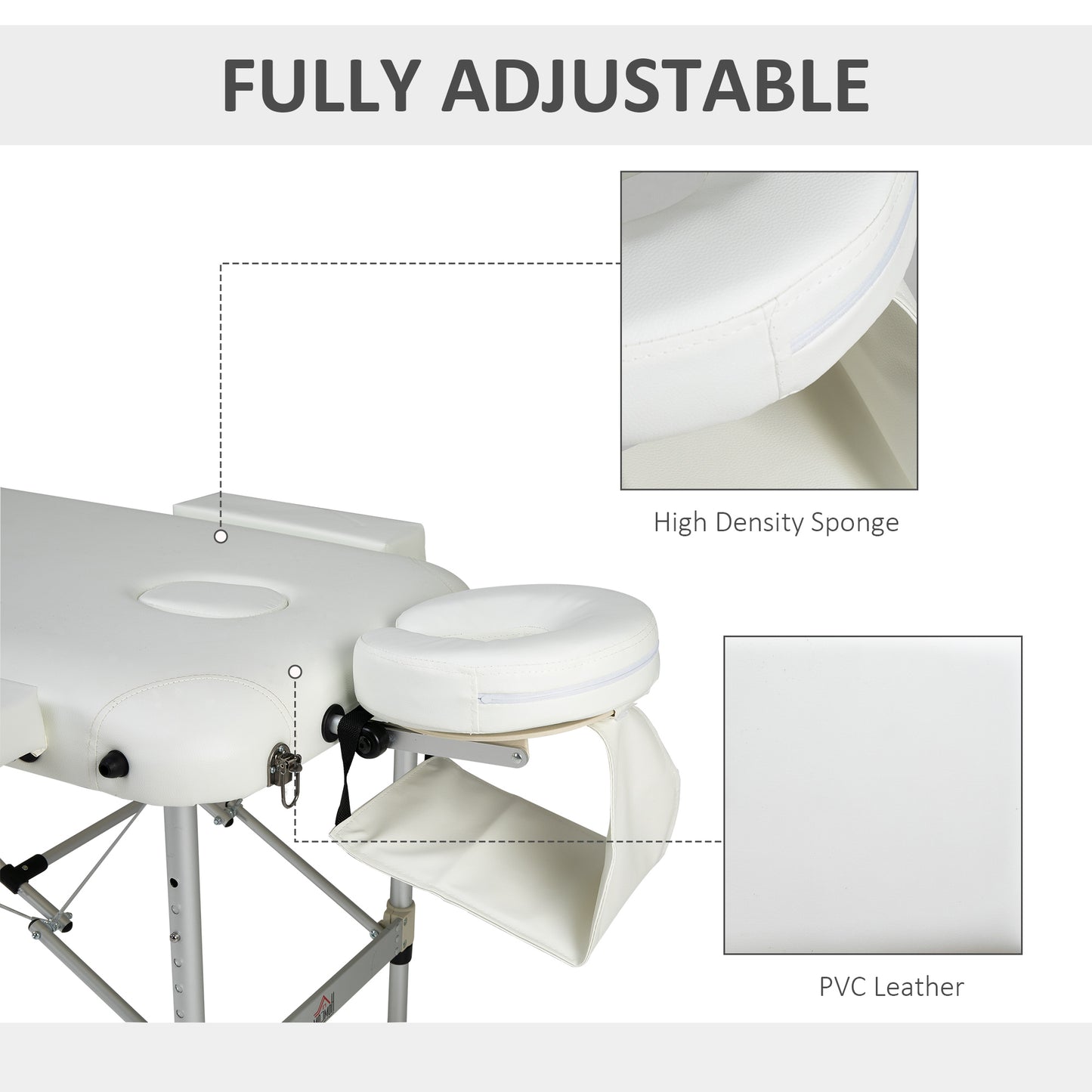 HOMCOM PVC Upholstered Portable Massage Table Beauty Bed w/ Carry Case - White