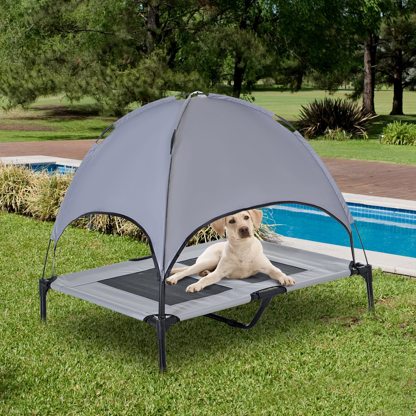 PawHut 92 cm Elevated Pet Bed Dog Foldable Cot Tent Canopy Instant Shelter Outdoor