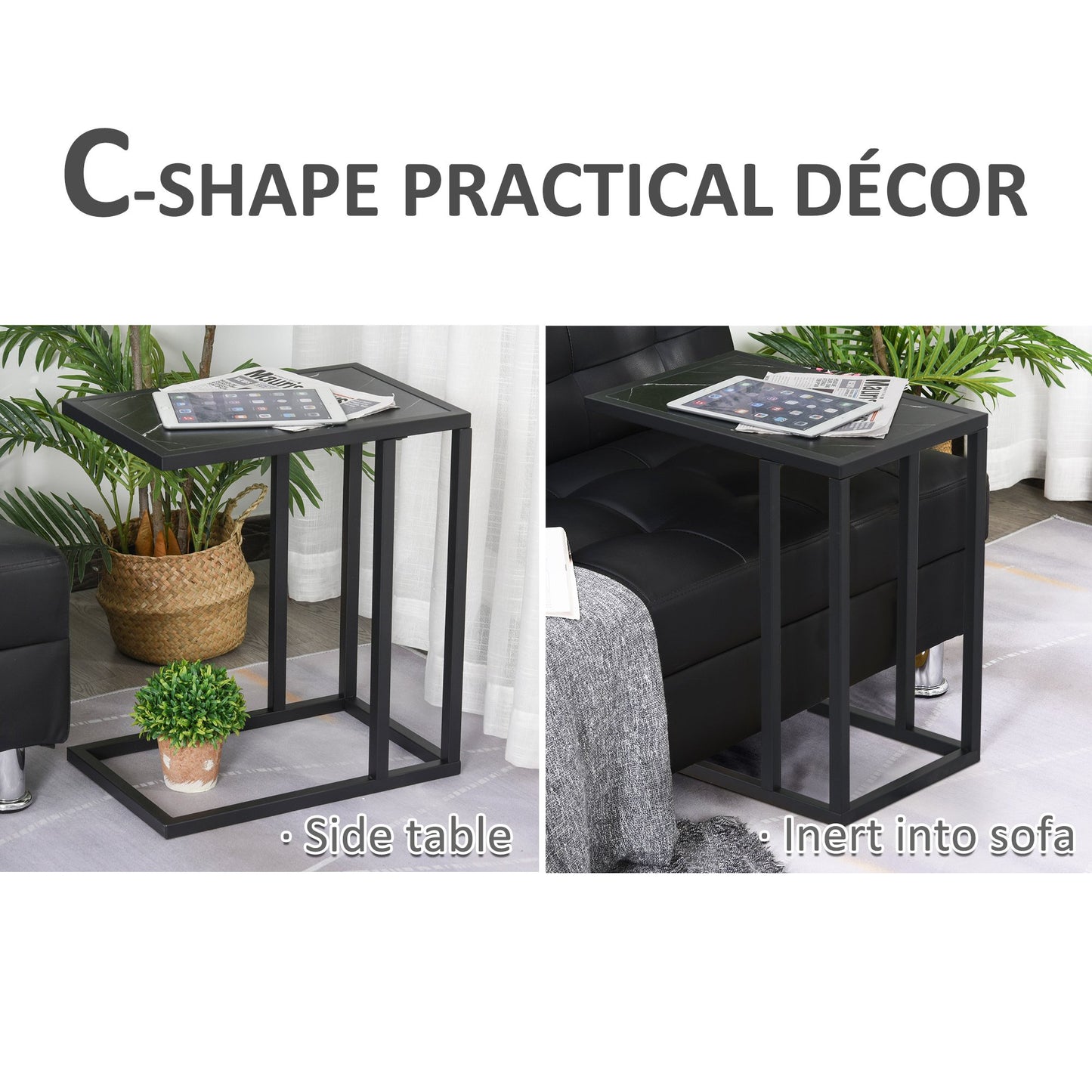 HOMCOM Steel Frame C-Shaped Side Table Black