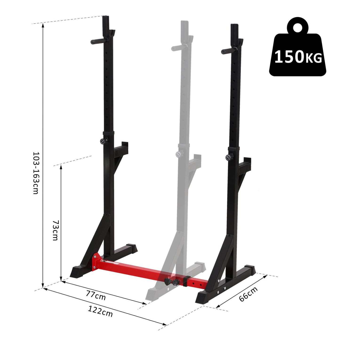 HOMCOM Barbell Rack, 77-122Wx66Dx103-163H cm, Steel, PP-Black/Red