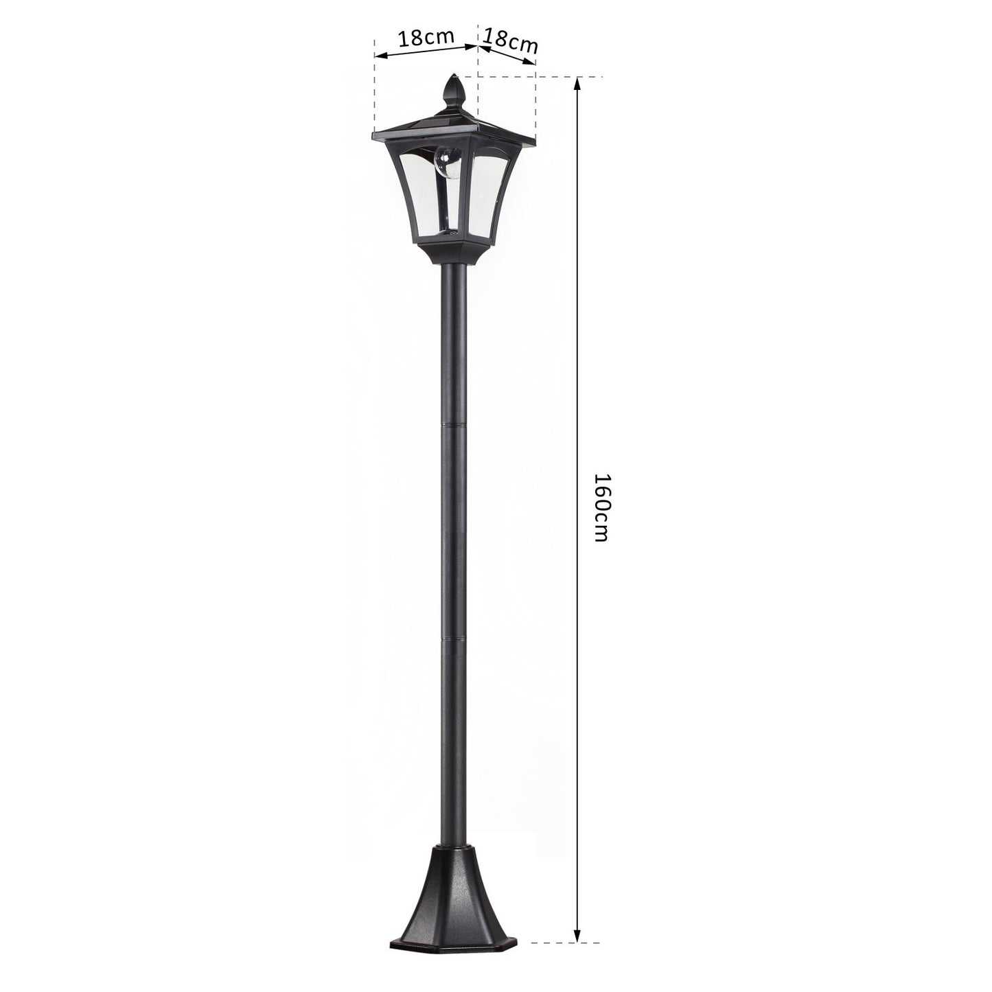 Outsunny Solar Powered Lamp Post, IP44, 18Lx18Wx160H cm-Black